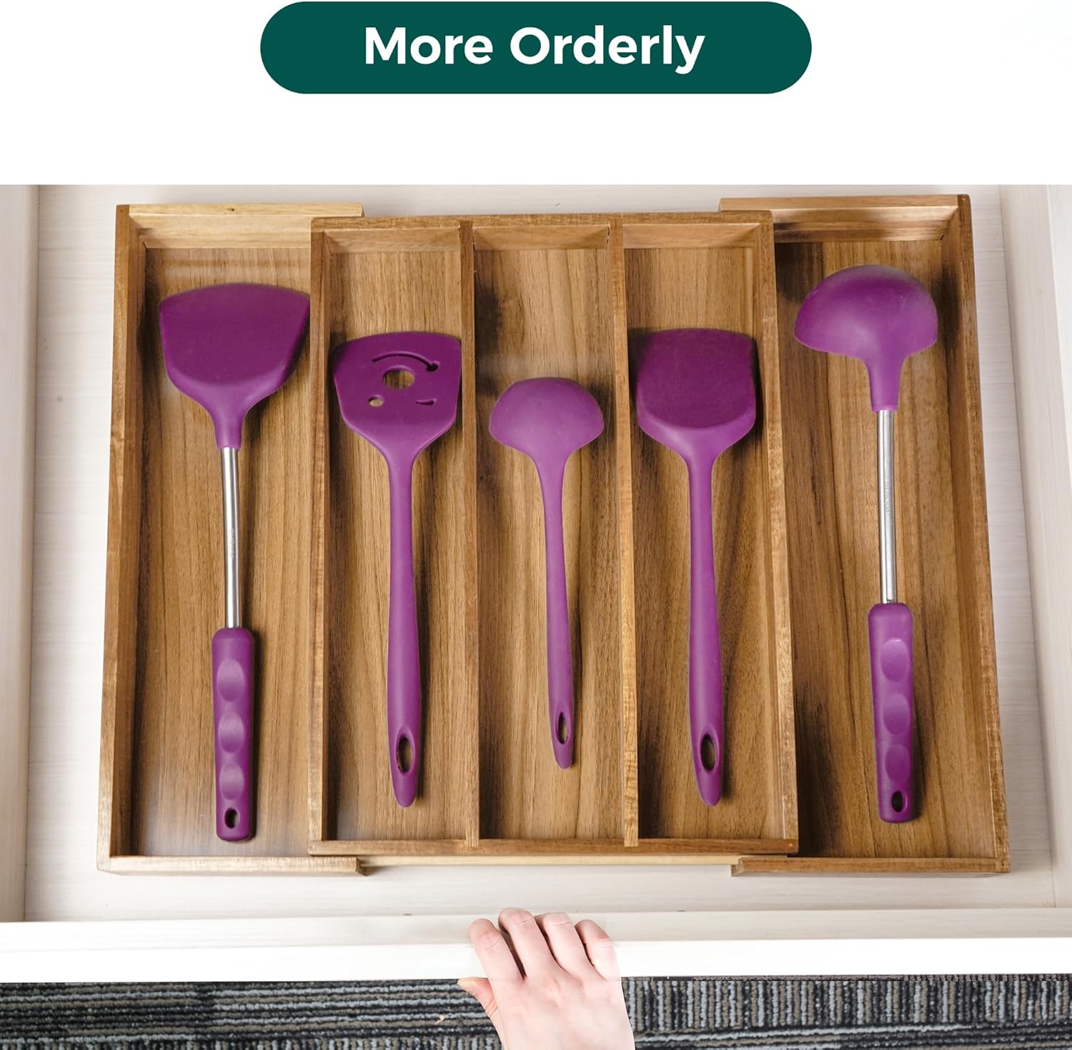 Utoplike Bamboo Expandable Kitchen Drawer Organizer Silverware Utensil Tray