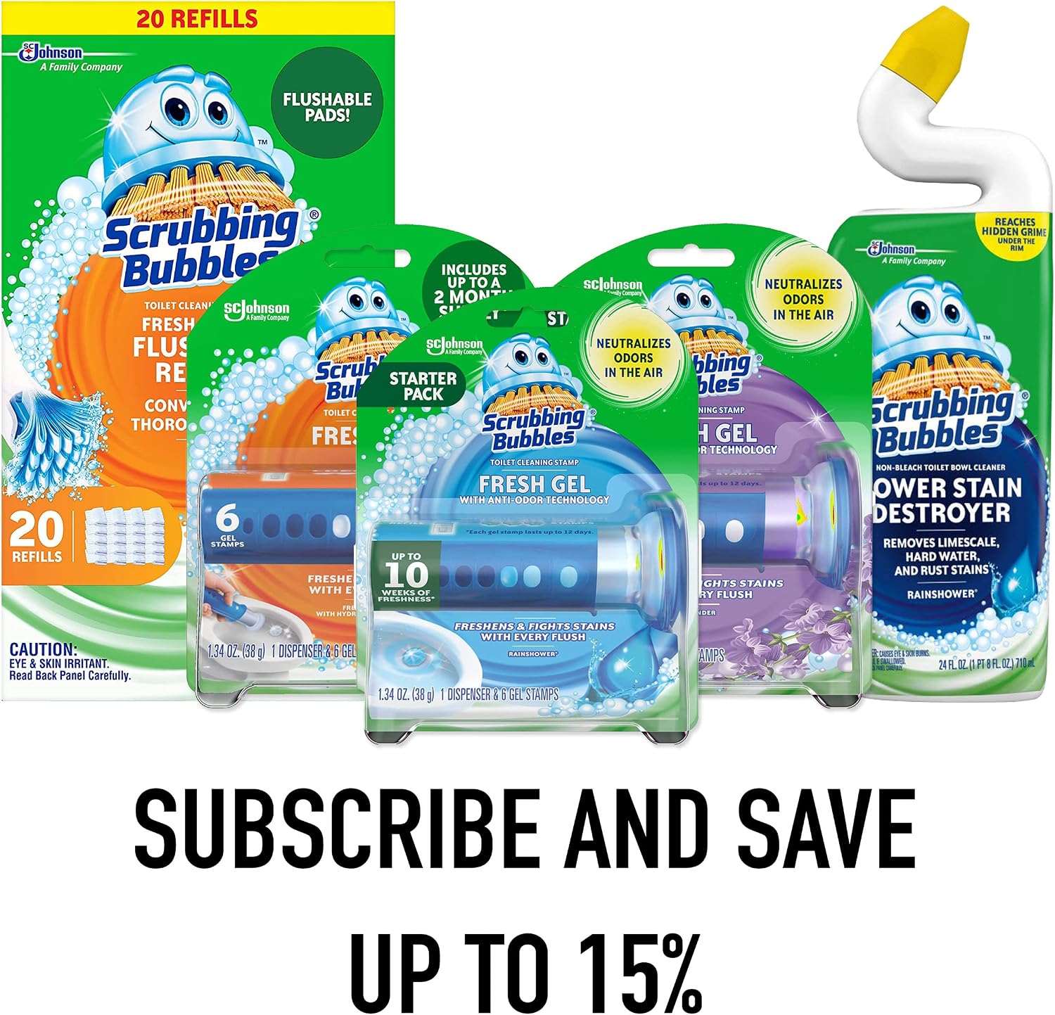 Scrubbing Bubbles Multi Surface Bathroom Cleaner Concentrate, Two 2.9 oz Concentrated Refill Bottles