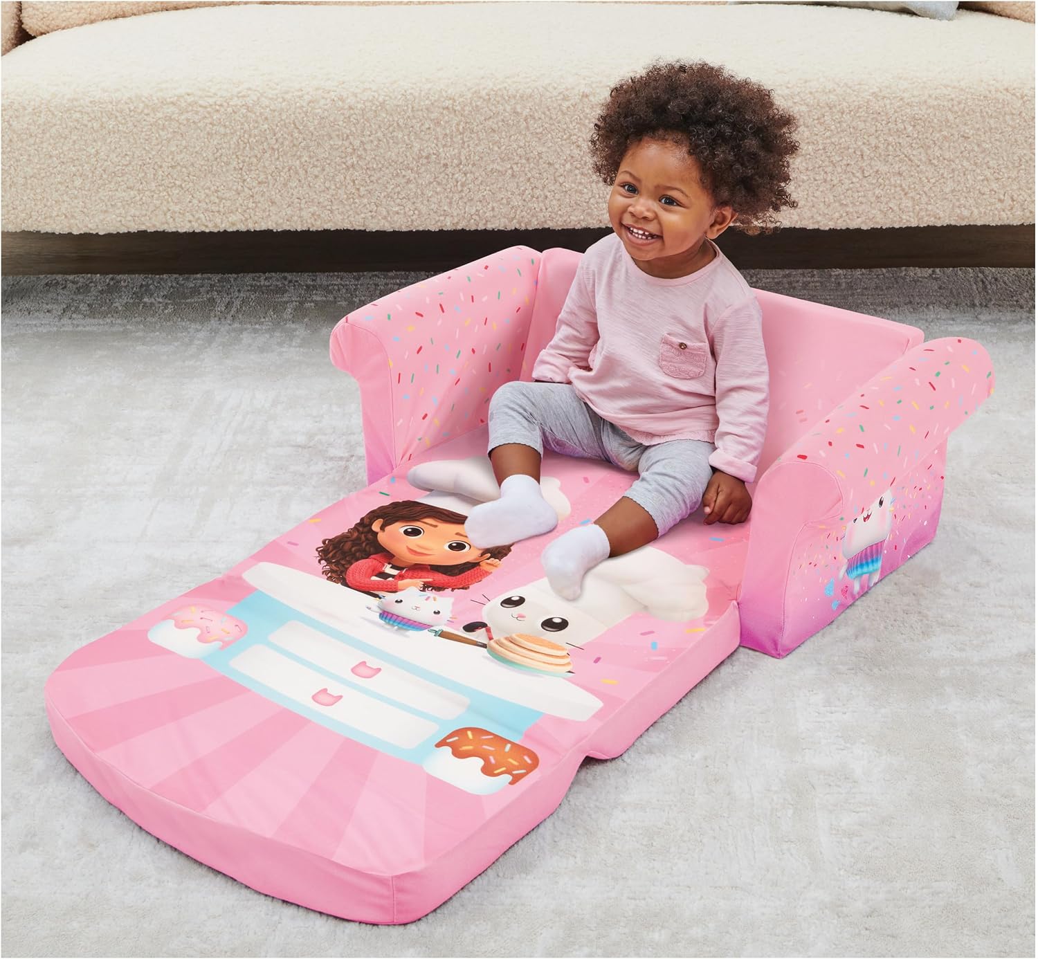 Marshmallow Furniture, Children's 2 in 1 Flip Open Foam Sofa, Minnie Mouse, by Spin Master | Pullout Foam Sleeper for Folding Lounging, Sitting, and Napping for Toddlers & Kids, Bedroom and Playroom Use