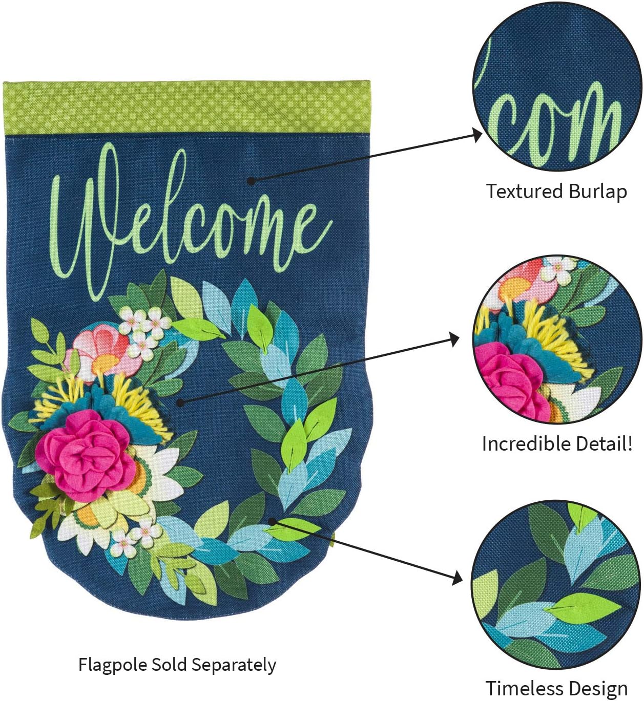 Evergreen Flag Flower Wreath Garden Burlap Flag | Spring Floral Garden Flags 12x18 double sided | Small House Flags For Outside | Welcome Spring