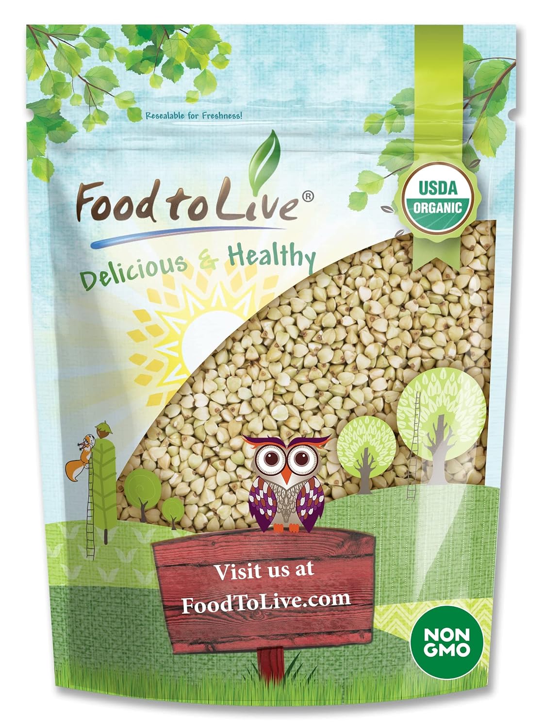 Food to Live Organic Buckwheat Groats, 15 Pounds – Whole Grain Buckwheat Seeds by Food to Live. Hulled, Non-GMO, Kosher, Raw, Vegan, Sirtfood. Bulk Cereal Grain