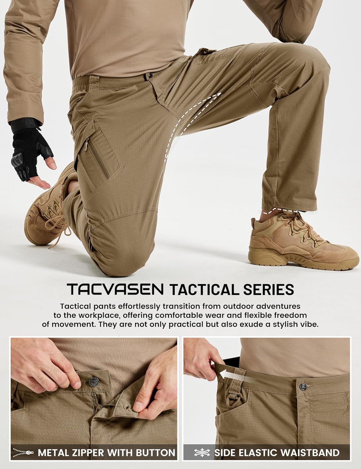 TACVASEN Men's Tactical Pants Waterproof Hiking Work Pants for Men Construction Stretch Cargo Trousers 9 Pockets