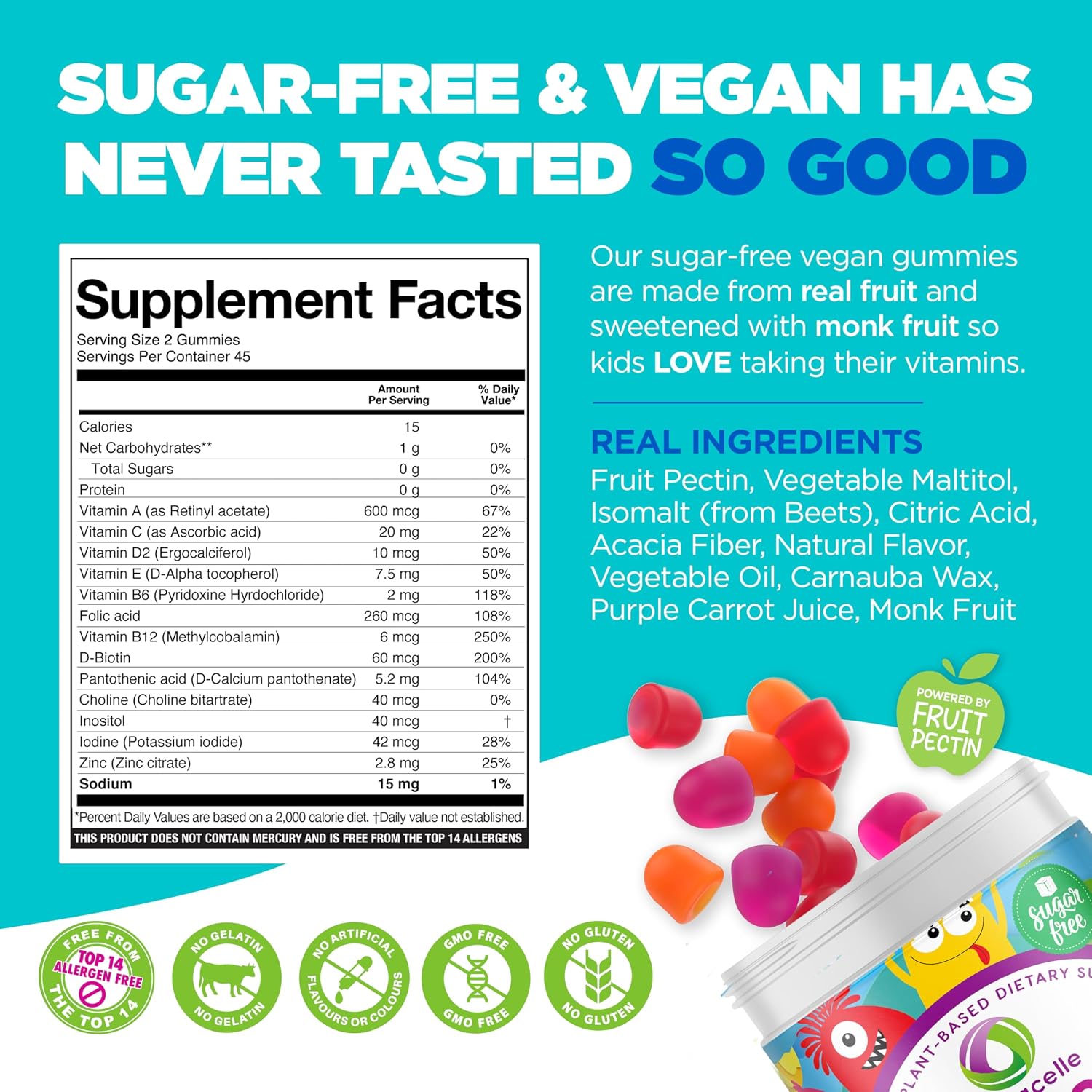 NUTRAMIN Sugar-Free Gummy Multivitamins for Kids, Allergen-Free, 90 Count