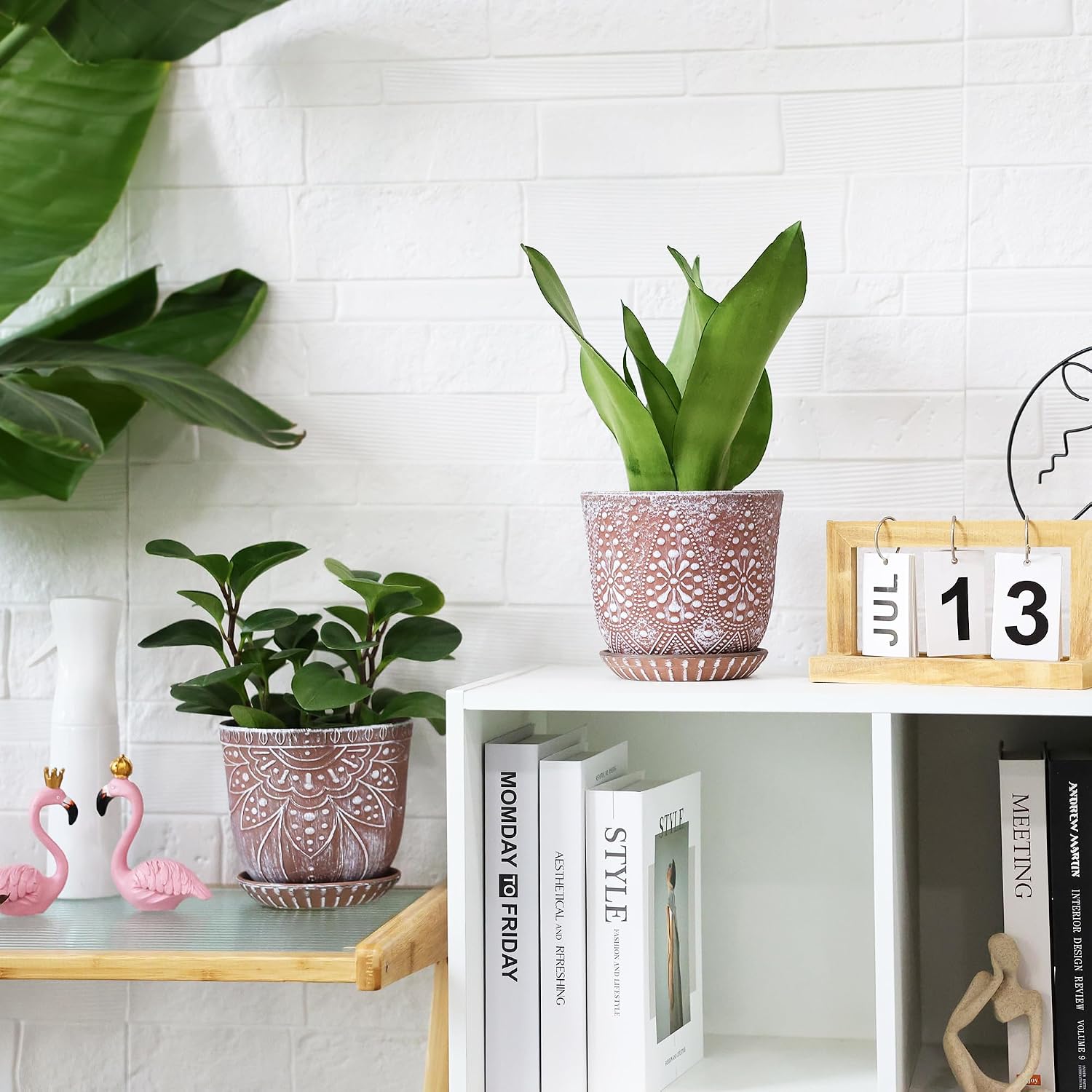 Gepege Ceramic Plant Pots, 6 Inch Indoor Planters with Drainage & Saucers