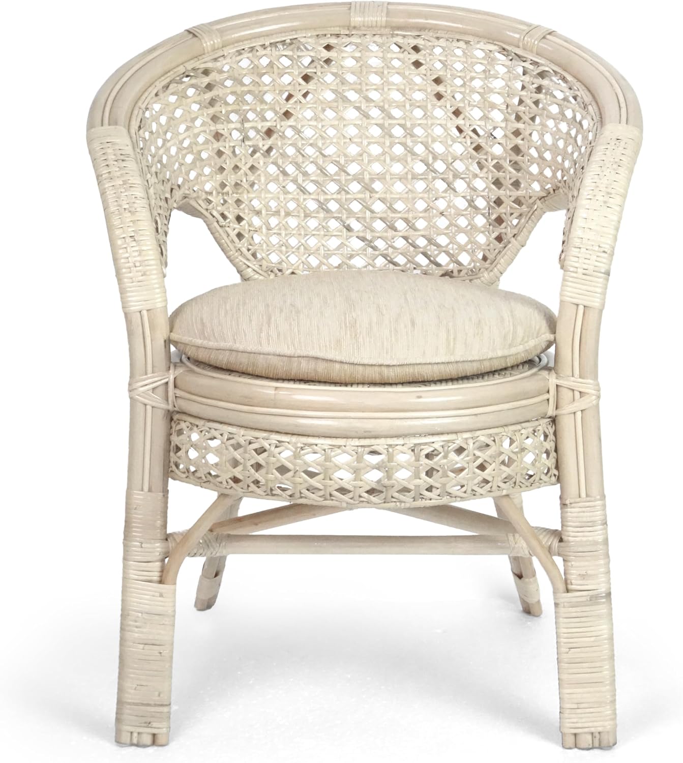 Pelangi Handmade Rattan Dining Wicker Chair Colonial Color w/Cream Cushion