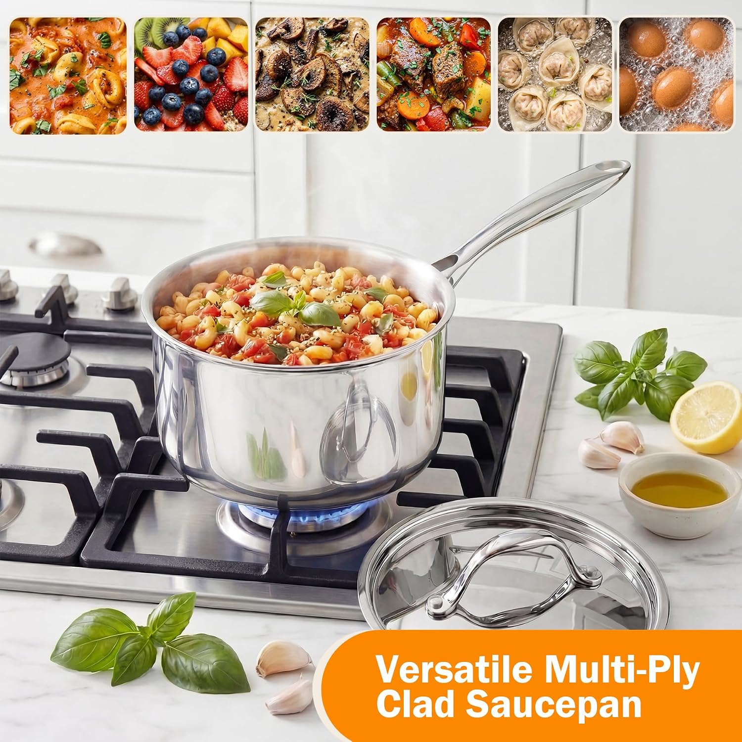 Cooks Standard Multi-Ply Clad 1.5 Quart Stainless Steel Saucepan with Lid, Small Kitchen Induction Cooking Sauce Pot Pan, Dishwasher & Oven Safe, Compatible with All Cooktops