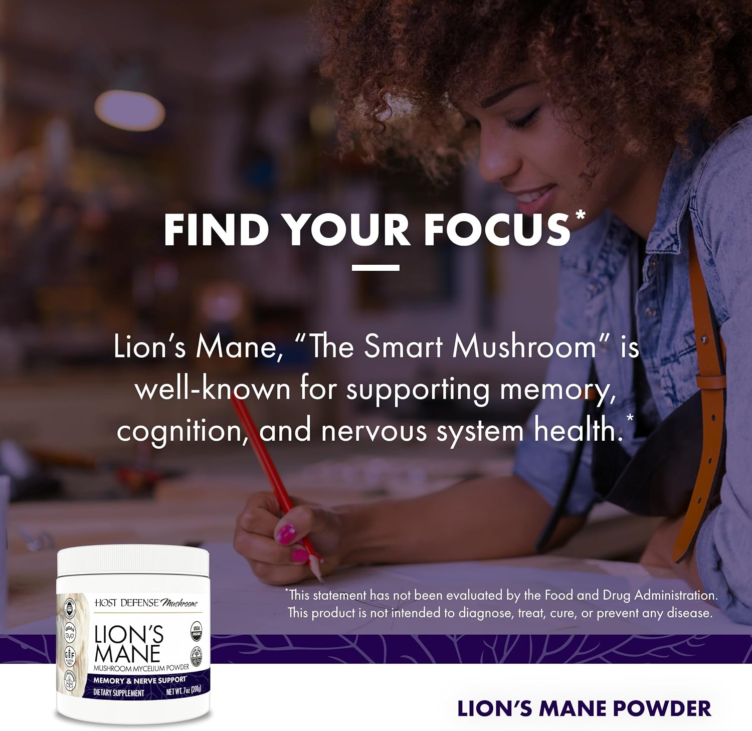 Host Defense Lion's Mane Powder - Brain Health Support Supplement - Mushroom Supplement to Support Focus & Memory Function - Immune & Nervous System Support Supplement - 3.5 oz (66 Servings)*