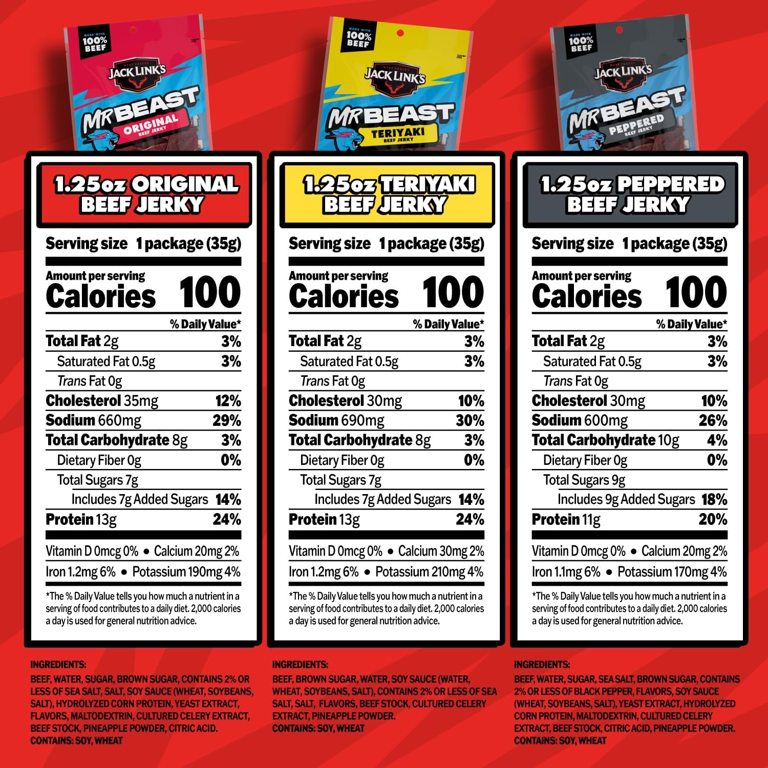 Jack Link's MrBeast Beef Jerky, Peppered Beef Jerky - 10 Count | As Seen on Beast Games, 11g Protein, Made with 100% Real Beef, Pantry-Ready Snacks