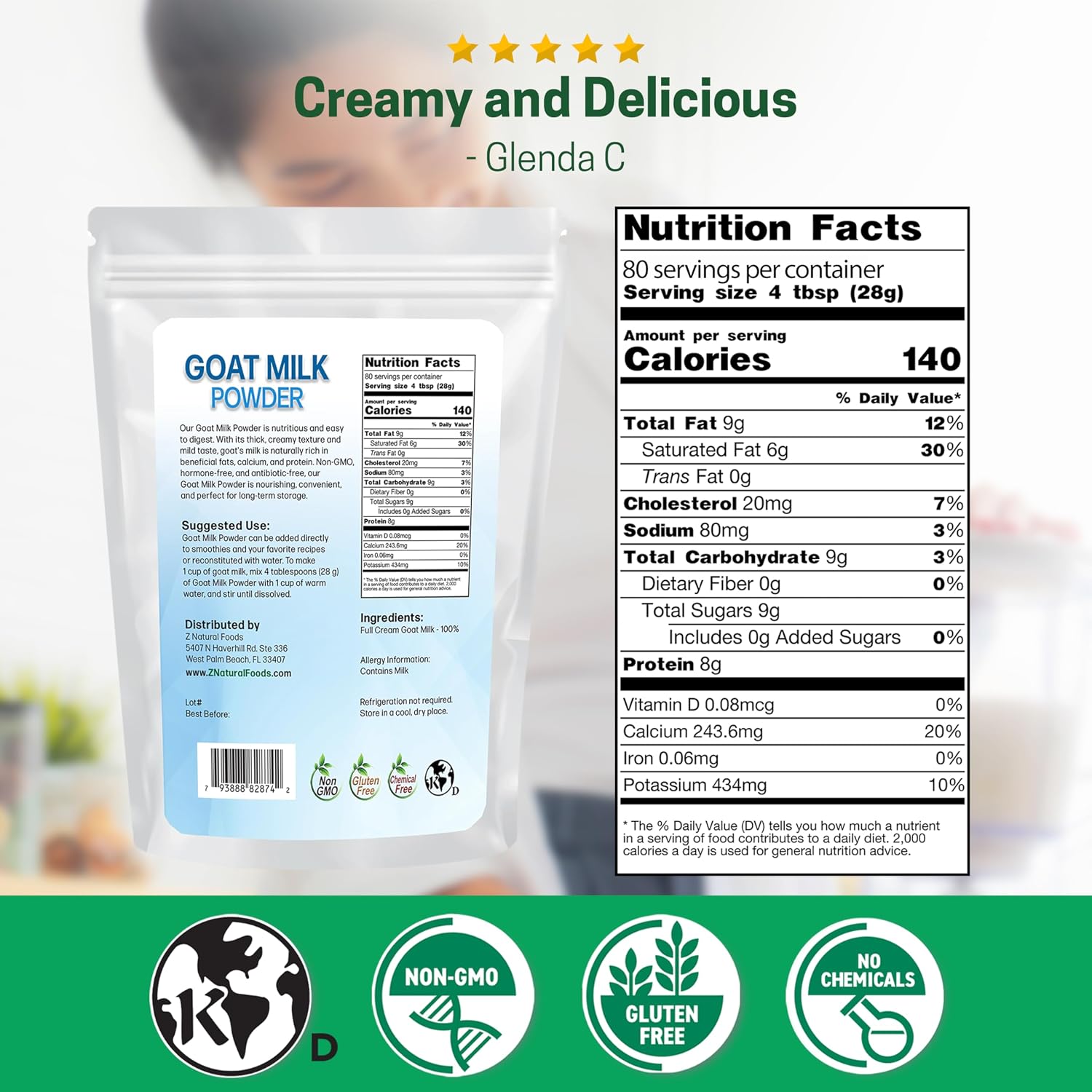 Z Natural Foods Premium Whole Milk Powder - Pasteurized Dry Milk, 5 lb