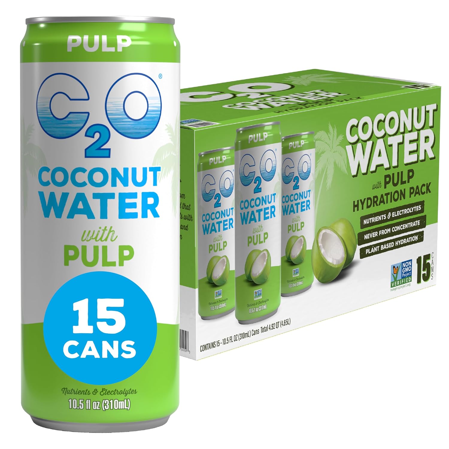 C2O - Coconut Water with Pineapple (12 Pack) - Made with Fresh Coconut Water - Plant Based - Non GMO - Canned Water - Natural Hydration, Essential Electrolytes, & Potassium - 12 Cans, 17.5 FL OZ
