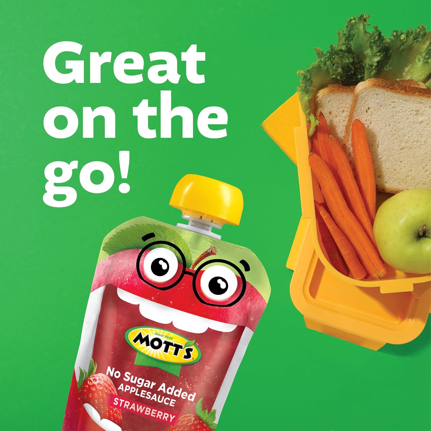 Mott's No Sugar Added Strawberry Applesauce, 3.2 Oz Clear Pouches, 48 Count (4 Packs Of 12), Good Source Of Vitamin C, No Artificial Flavors