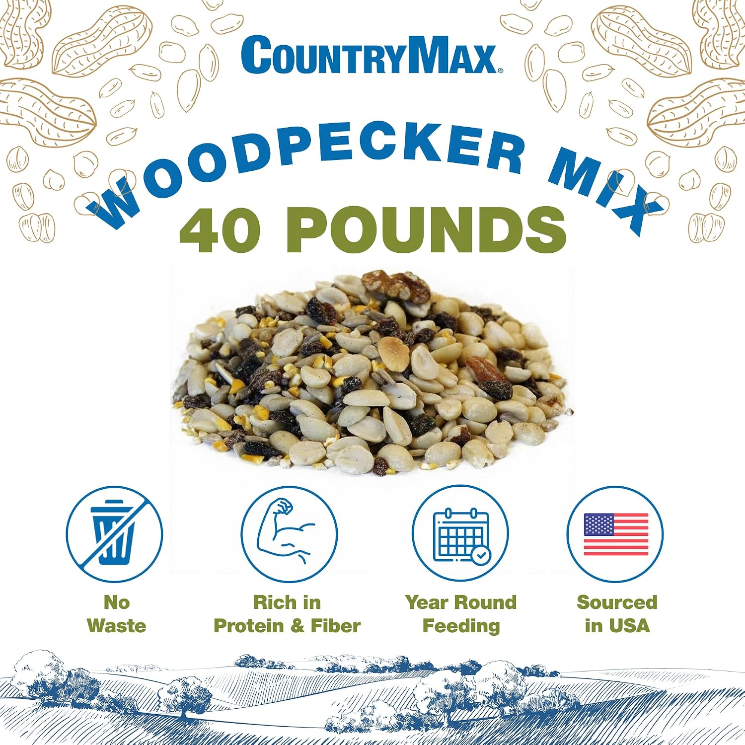 Backyard Seeds Woodpecker No-Waste Bird Seed Mix 5lbs - Premium Shelled Peanuts & Sunflower Chips, Small Bag of Wild Bird Food