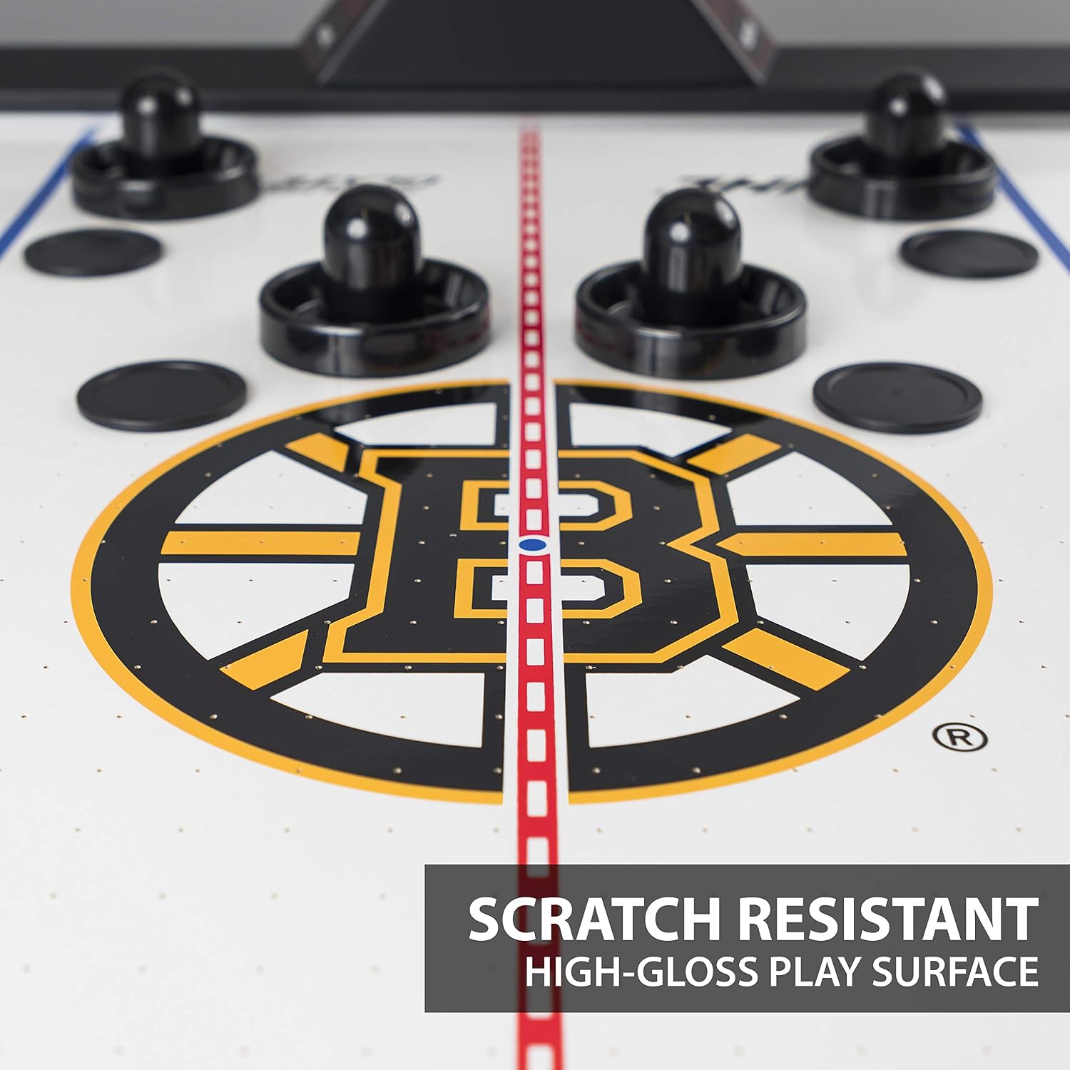 NHL 84" Air Hockey Tables - New York Rangers, Boston Bruins, Detroit Red Wings - Wrap-Around Goal; LED Scoring; 4 Pucks & Pushers | Wrap-Around Goal