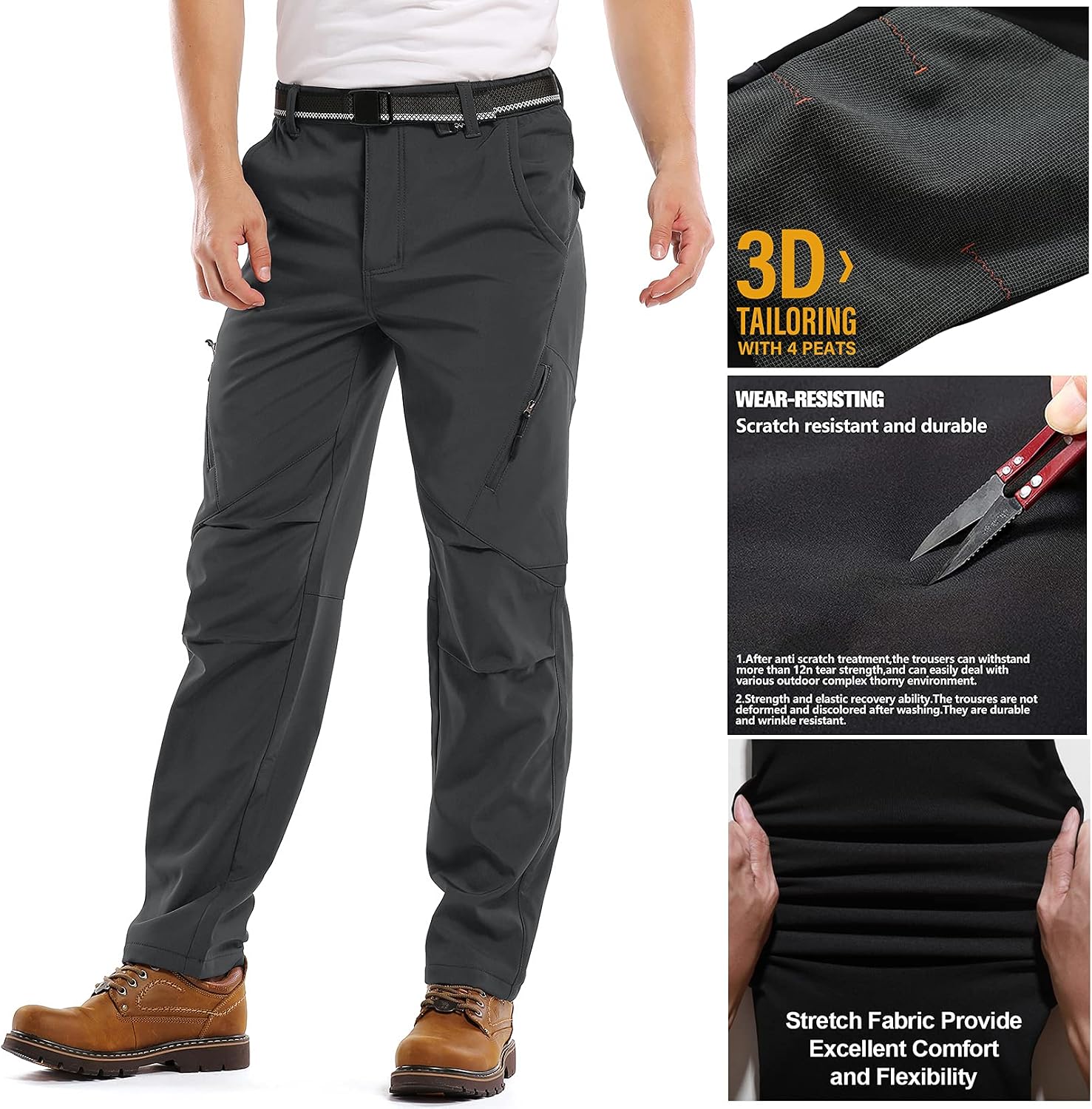 Men's Waterproof Pants Fleece Lined Insulated Winter Hiking Ski Snow Pants