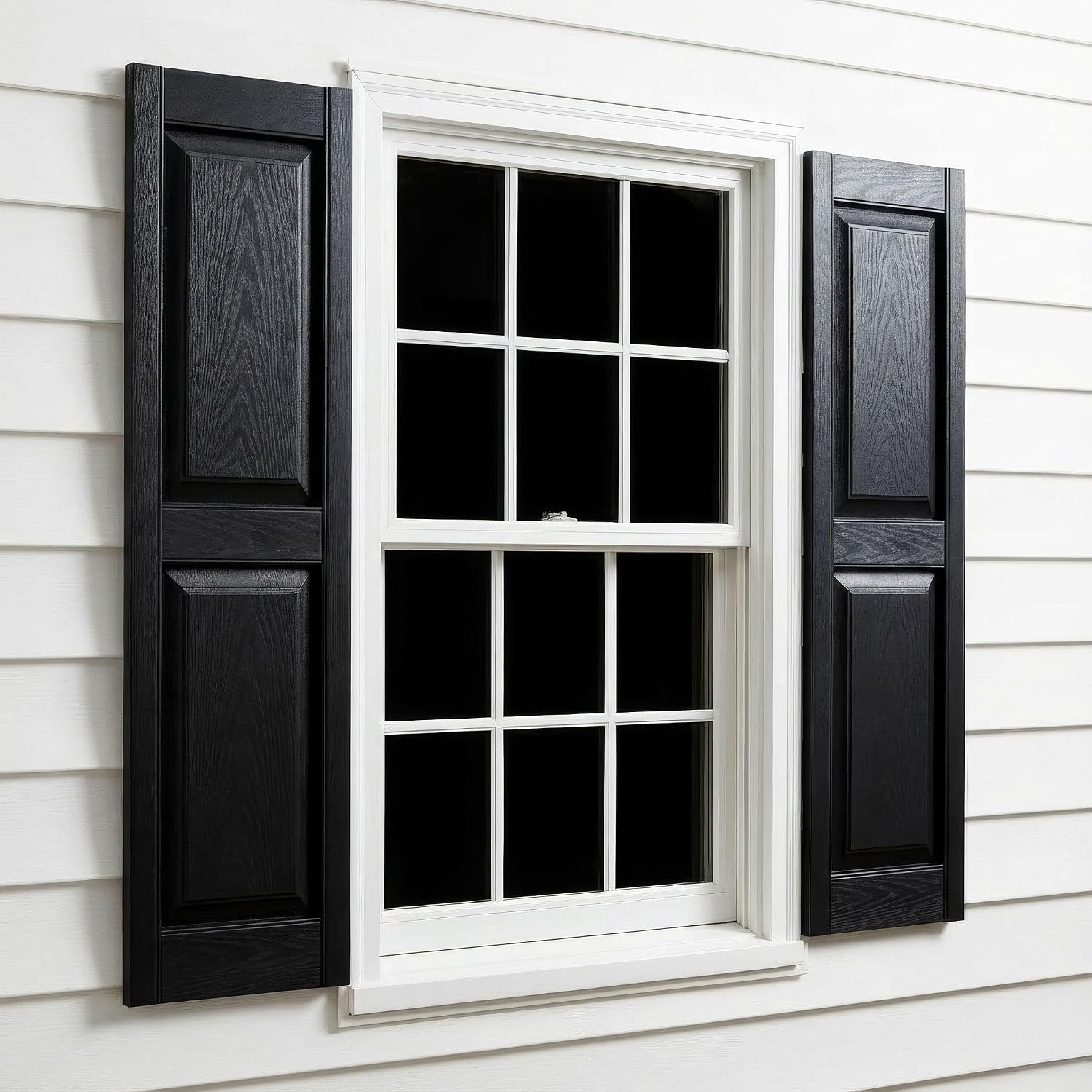 14 3/4"W x 71"H EverColor Raised Panel Exterior Vinyl Shutters, w/Installation Shutter-Lok's & Matching Screws (Per Pair), Black