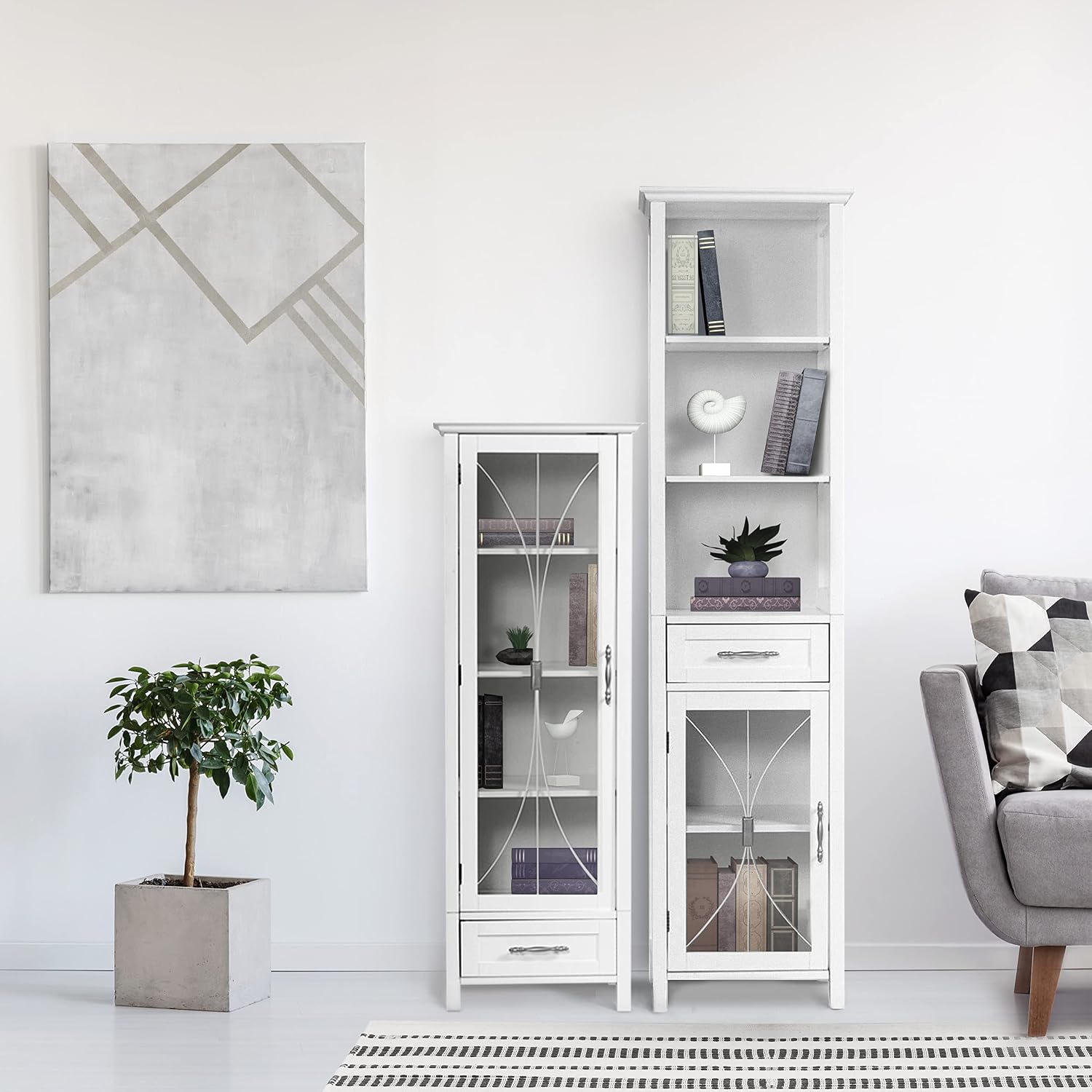 Teamson Home Avery Wooden Bathroom Linen Tower Cabinet with 1 Drawer 3 Adjustable Interior Shelves and 6 Storage Spaces, Oiled Oak