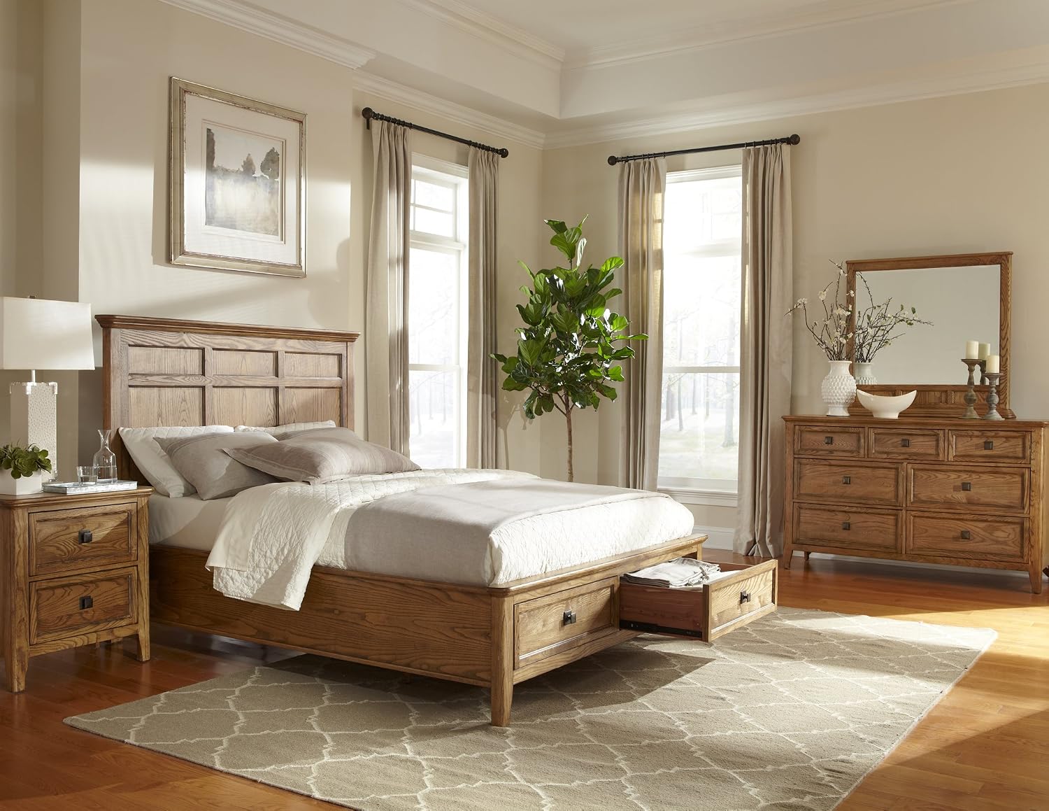 Intercon Alta Solid Brushed Ash Queen Storage Bedroom Set