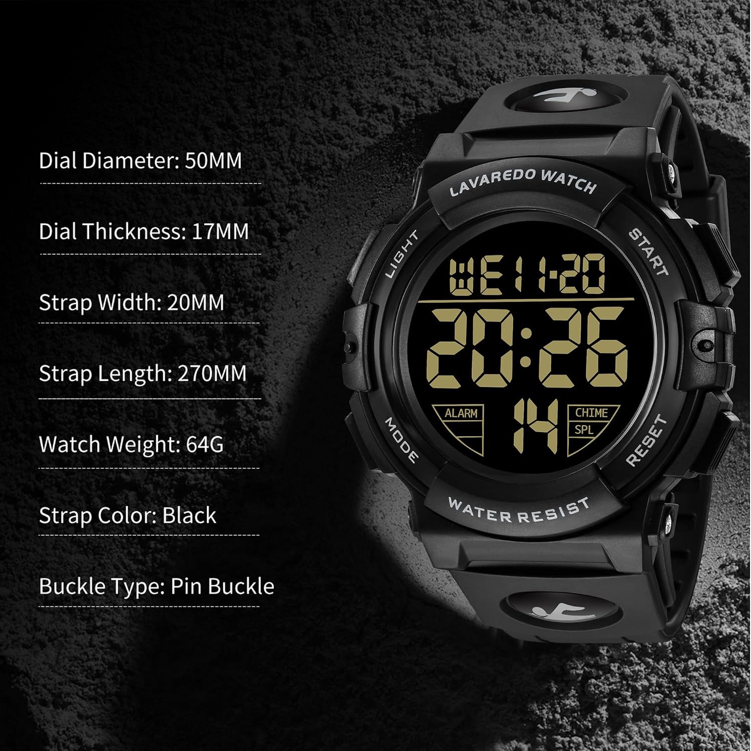 L LAVAREDO Mens Digital Watch Sports Military Watches Waterproof Outdoor Chronograph Wrist Watches for Men with LED Back Ligh/Alarm/Date