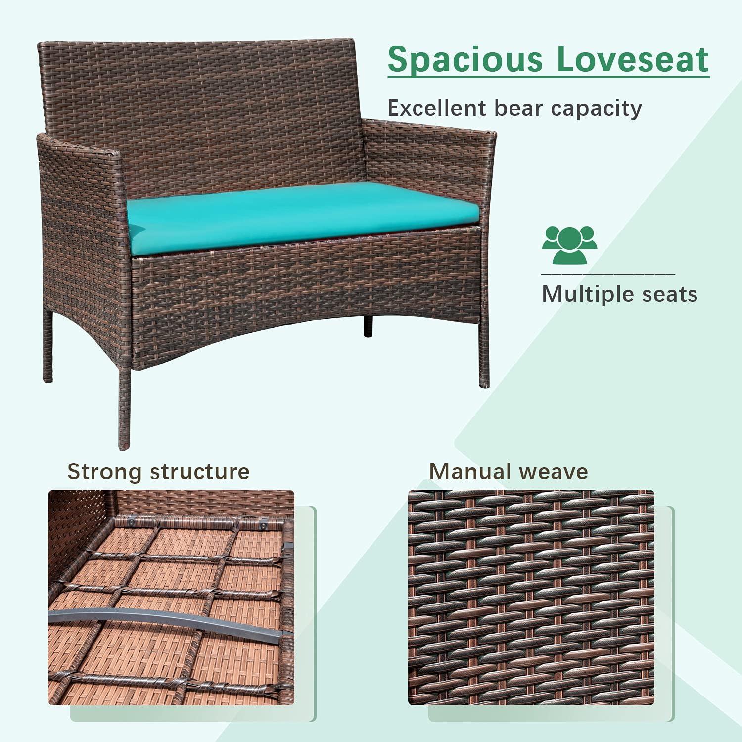 Greesum Patio Furniture 4 Pieces Conversation Sets,Brown and Beige