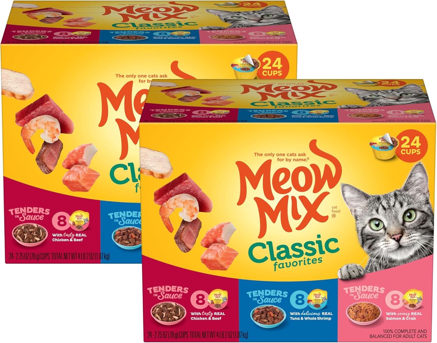 Meow Mix Tenders in Sauce, Wet Cat Food with Tuna & Whole Shrimp, 12 Cups
