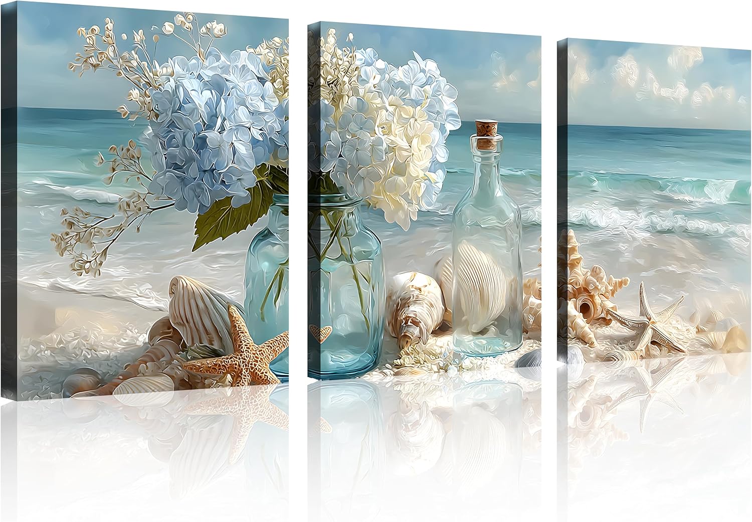 TutuBeer 3 Panel Beach Canvas Wall Art for Home Decor Blue Sea Sunset White Beach Painting the Picture Print on Canvas Seascape the Pictures for Home Decor Decoration,Ready to Hang