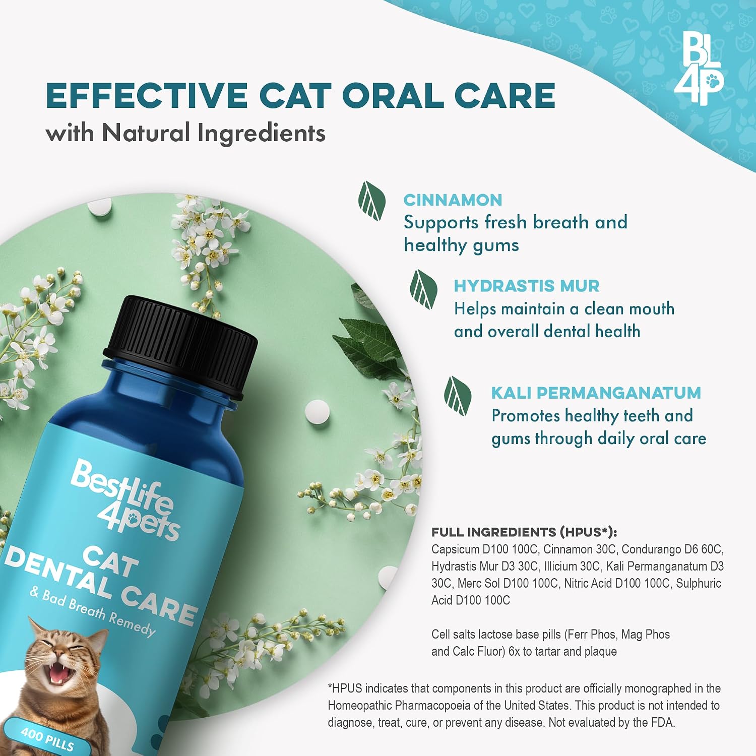 BestLife4Pets Cat Dental Care Supplement - 400 Pills