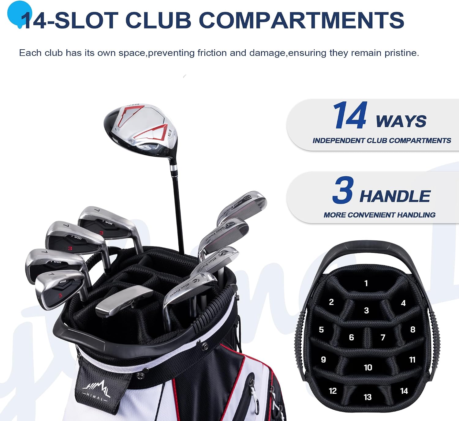 14-Way Golf Cart Bag with Organizer Divider | Full-Length Dividers, Rain Cover Included, Easy-Carry Handles, Club Organization, Cart Compatible