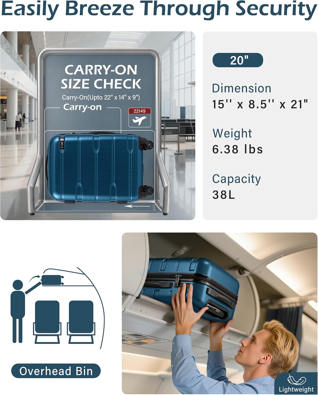 Coolife Medium Checked Luggage Hardside Suitcase with Spinner Wheels, 24in | Lightweight ABS+PC, Rolling Travel Suitcase with TSA Lock, Spinner Wheels, Durable Zipper, Charcoal