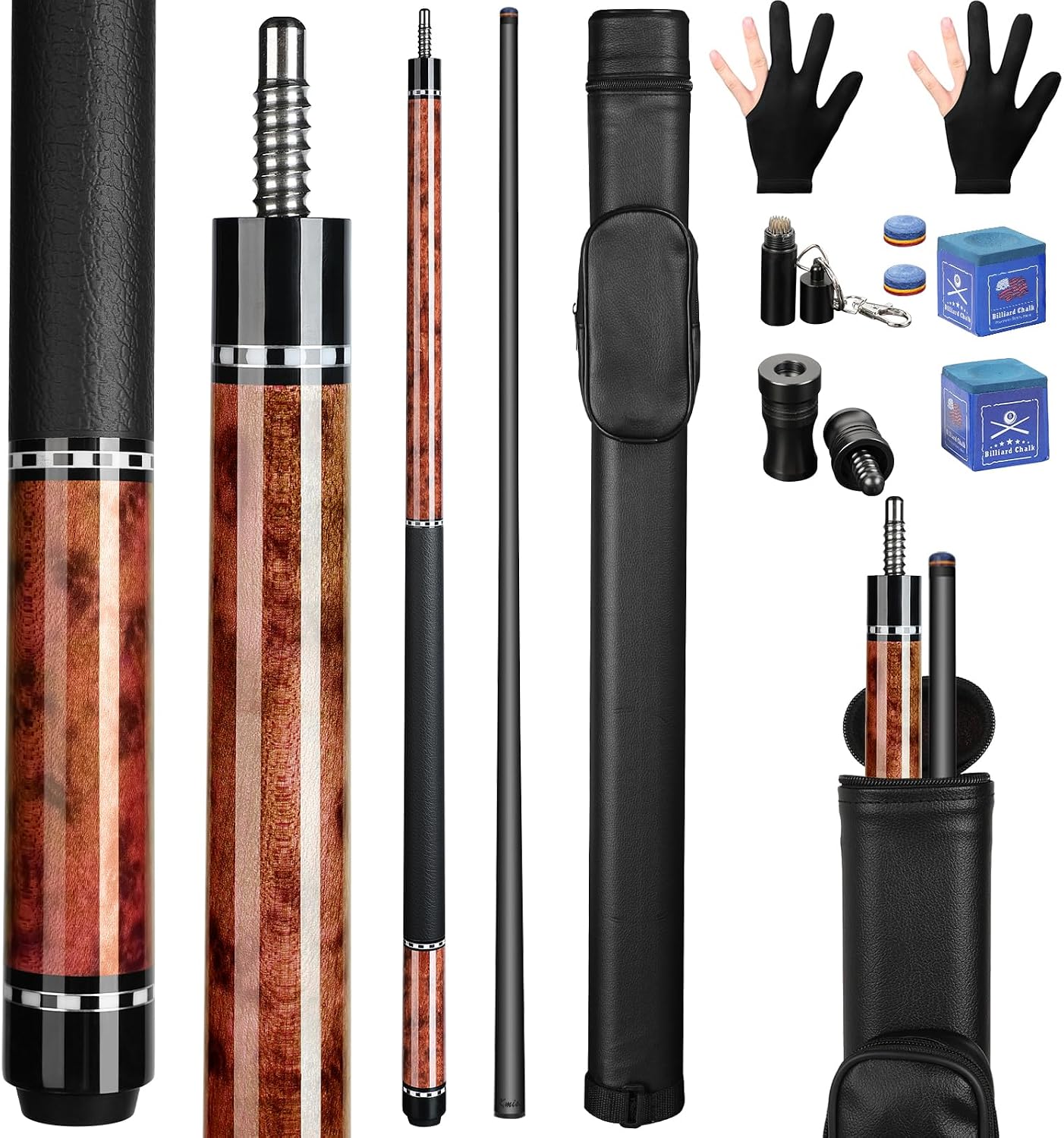 Kmise Carbon Fiber Pool Cue Stick 58", Billiard Cue Sticks 21-23oz, Low Deflection Pool Cue with 12.5mm Tip, Professional Billiard Carbon Fiber Pool Sticks for Adults