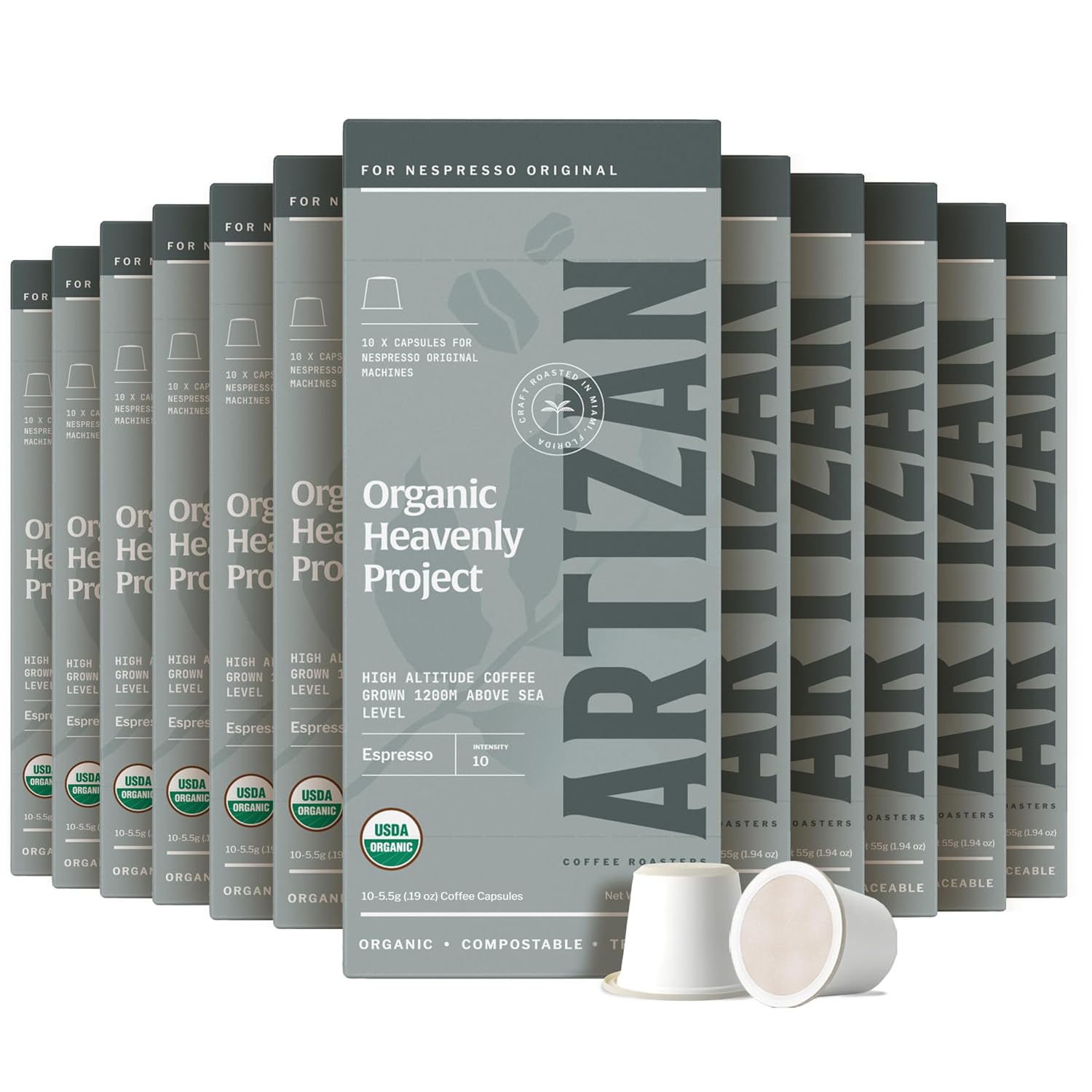 Artizan Coffee USDA Organic Espresso Coffee Capsules For Nespresso Original | Signature Blend Variety | 40 Compatible Compostable Pods