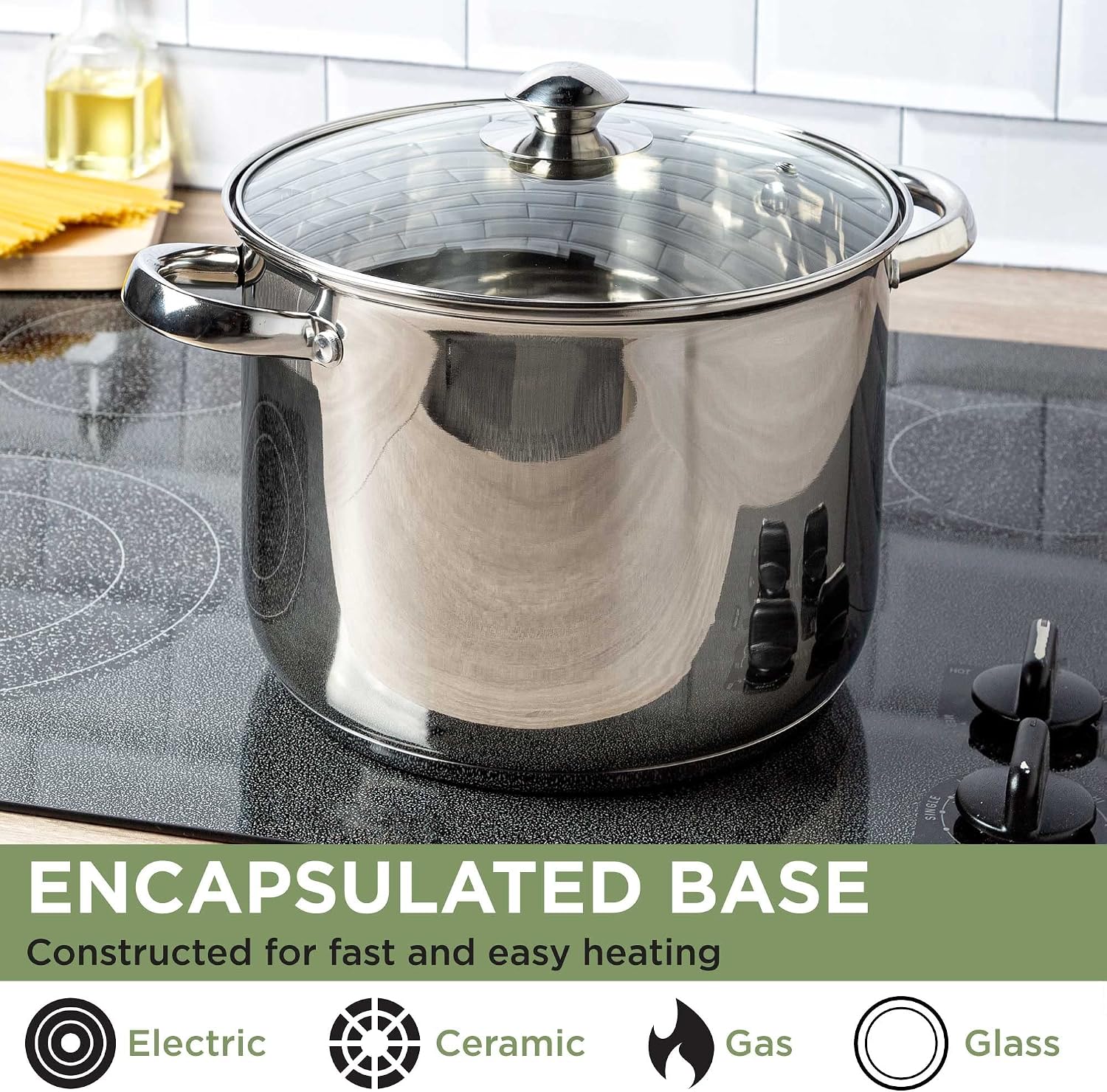 Ecolution Stainless Steel Sauce Pan, Encapsulated Induction Ready Cooking Pot with Glass Lid, Oven Safe, Dishwasher Safe Soup Pot, 2-Quart