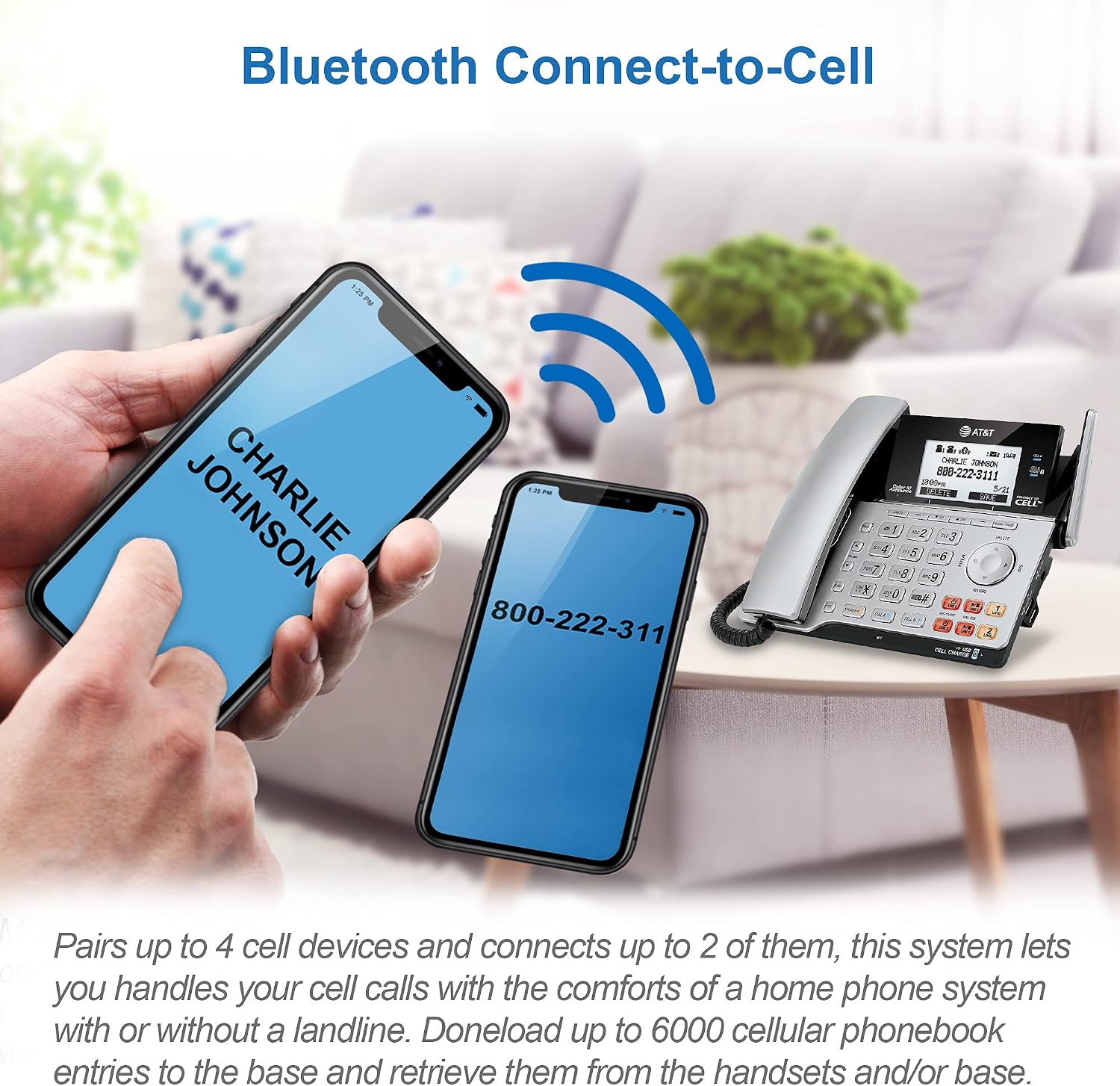 AT&T TL86103 2-Line Corded/Cordless Phone System for Small Business with Answering Machine, Connect-to-Cell Bluetooth, Caller ID, Intercom, Long Range & Expandable to 12 Handsets (Silver/Black)