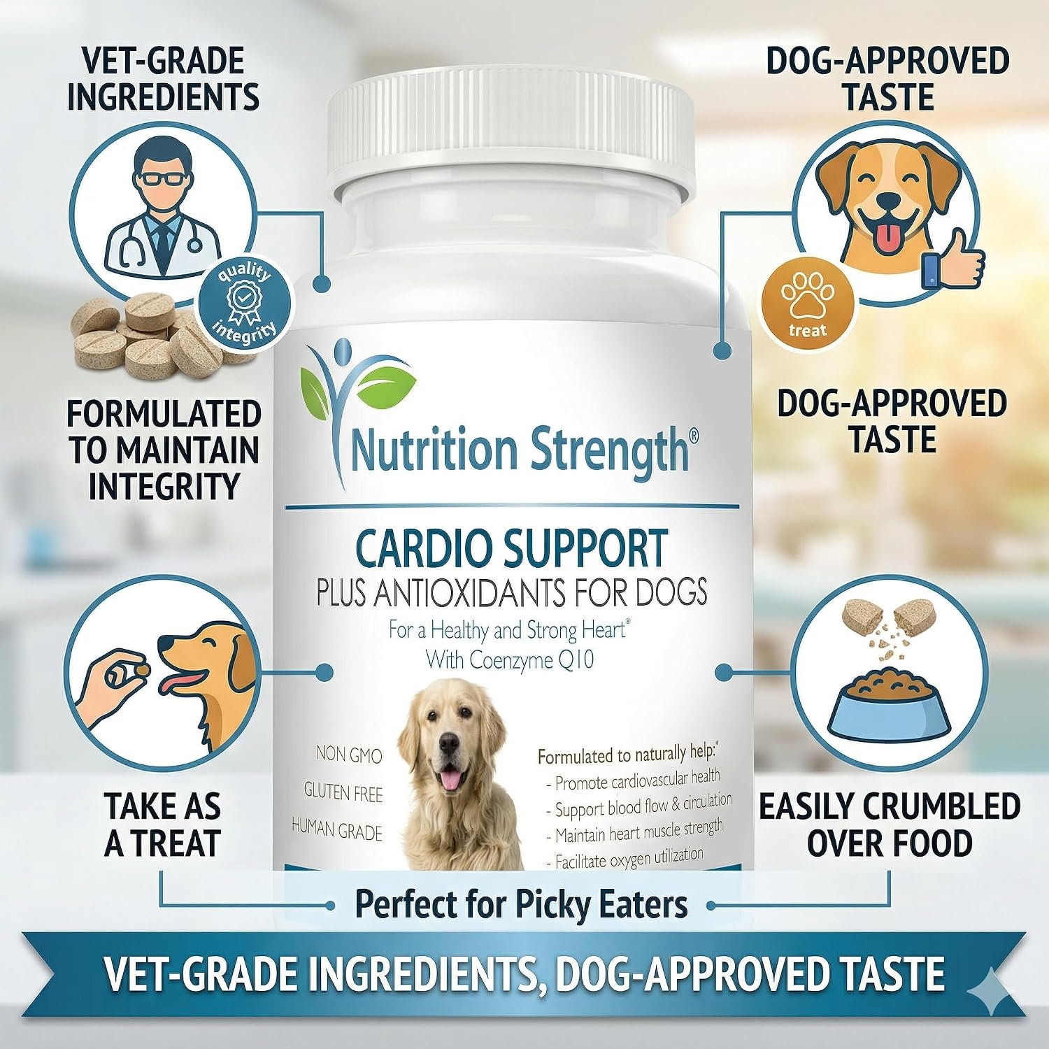 Cardio Support for Dogs Plus Antioxidant, L-Carnitine, L-Taurine, with Coenzyme Q10 and Vitamin E, Promotes a Healthy and Strong Dog Heart