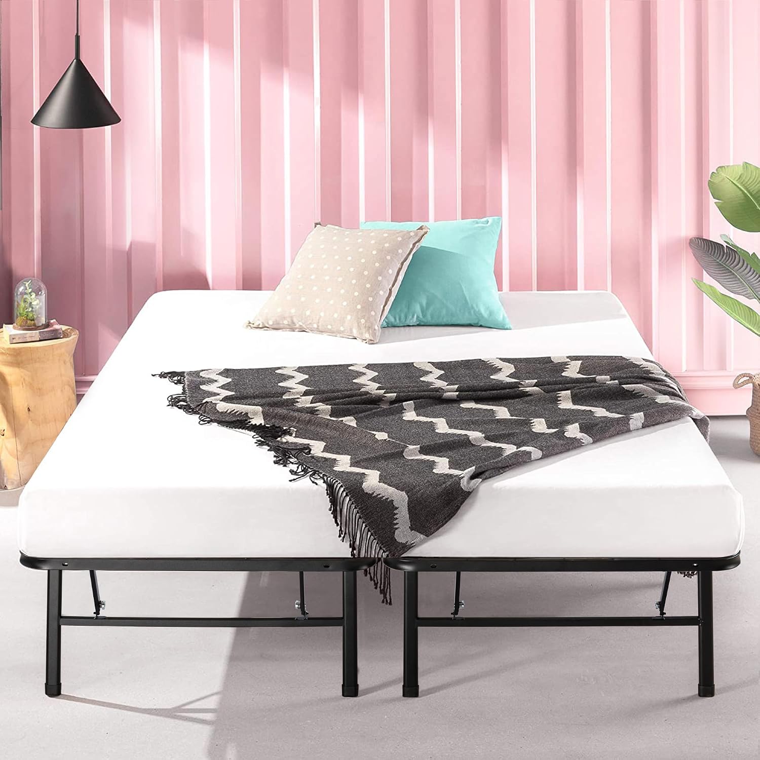 Zinus SmartBase Tool-Free Assembly Mattress Foundation, 14 Inch Metal Platform Bed Frame, No Box Spring Needed, Sturdy Steel Frame, Underbed Storage, Black, Queen