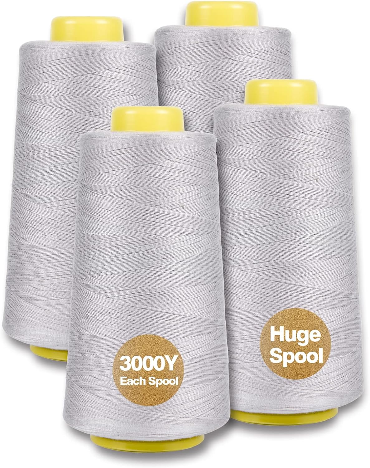 Black Serger Thread, All-Purpose Thread for Sewing, Polyester, 4 Cones of 3000 Yards Each Spool for Sewing Machine