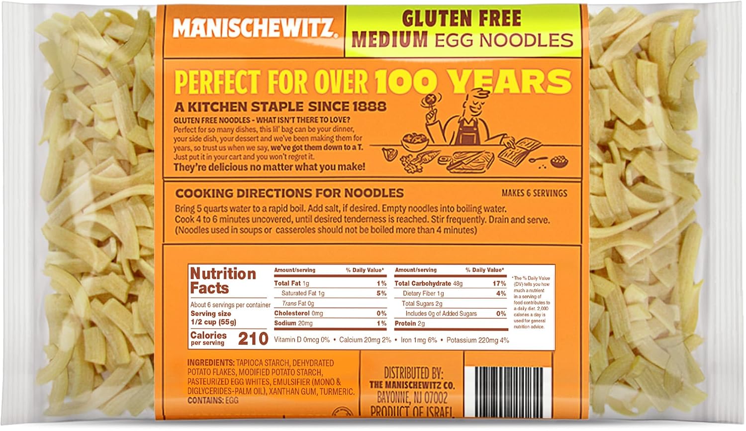 Manishewitz Gluten Free Medium Noodles 12oz (3 Pack) All Natural, Yolk Free, Low Sodium, Kosher for Passover and Year Round