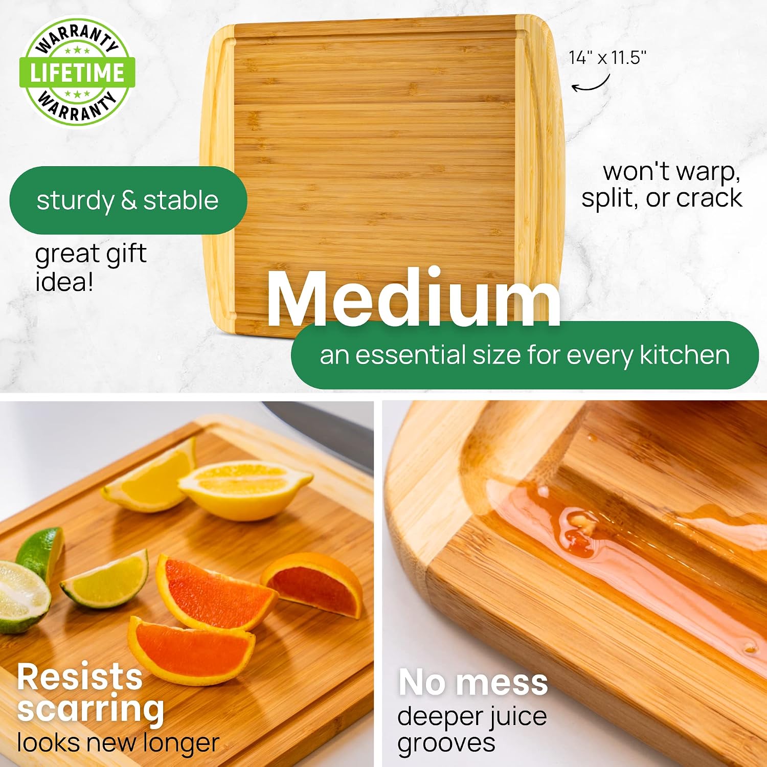 INDESTRUCTABLE Bamboo Cutting Board (Extra Large) with Vertical Grain Strength Technology - Non Toxic, Spacious and Lightweight 18" XL Chopping Board Gift - Replacements for Life