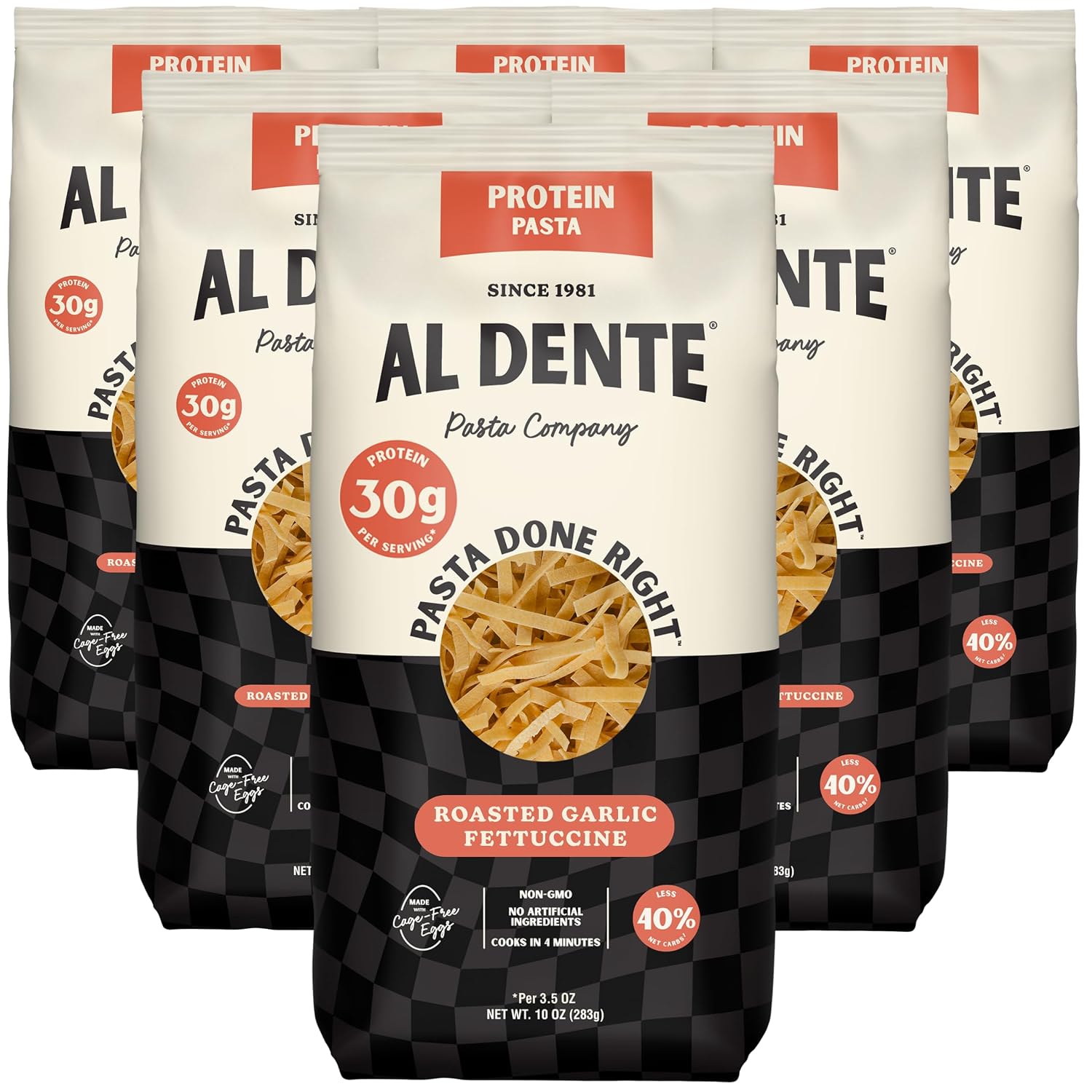 Al Dente Protein Egg Fettuccine 2-pack: 30g Protein from Eggs, Lower Carb | High Protein Fettuccine, No Beans/Legumes, Formerly Carba-Nada. Premium Pasta w/ Cage-Free Eggs, European Semolina Wheat