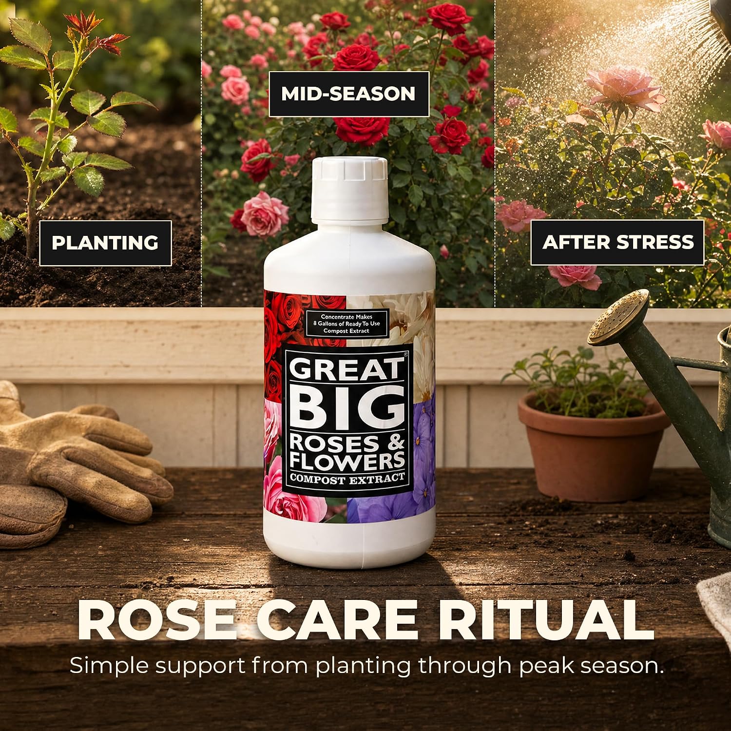 Great Big Roses Fertilizer Booster for Rose & Flower Gardens, 32 Ounce | Organic; For Roses, Flowers, Hydrangeas & Flowering Shrubs; Mix 4 oz per gal water; More Blossoms & Better Root Uptake
