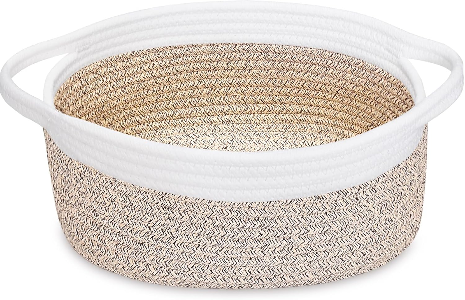 ABenkle Small Basket with Handles, Boho Decorative Rope Woven Dog Cat Toy Storage Bin Shelf Storage Organizer, Easter Christmas Gift Basket, 12"x8"x5"