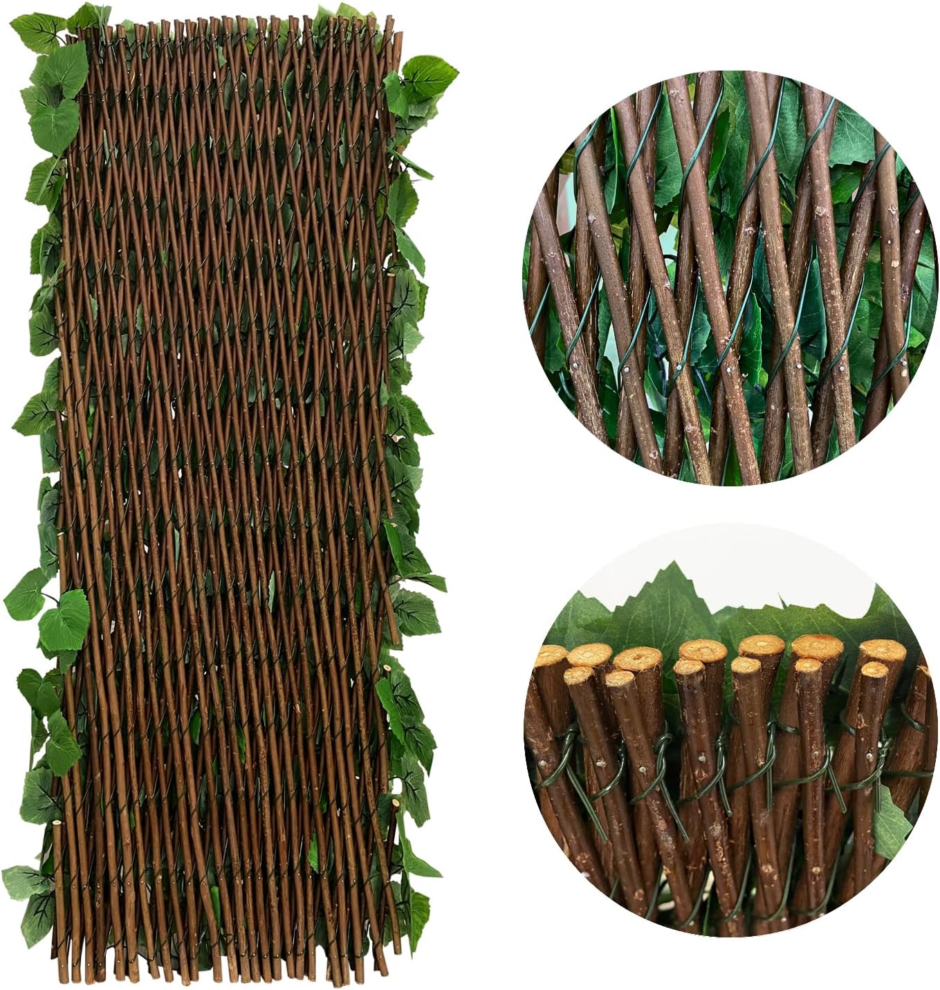 Expandable Fence Privacy Screen for Balcony Patio Outdoor,Decorative Faux Ivy Fencing Panel,Artificial Hedges (Single Sided Leaves)……