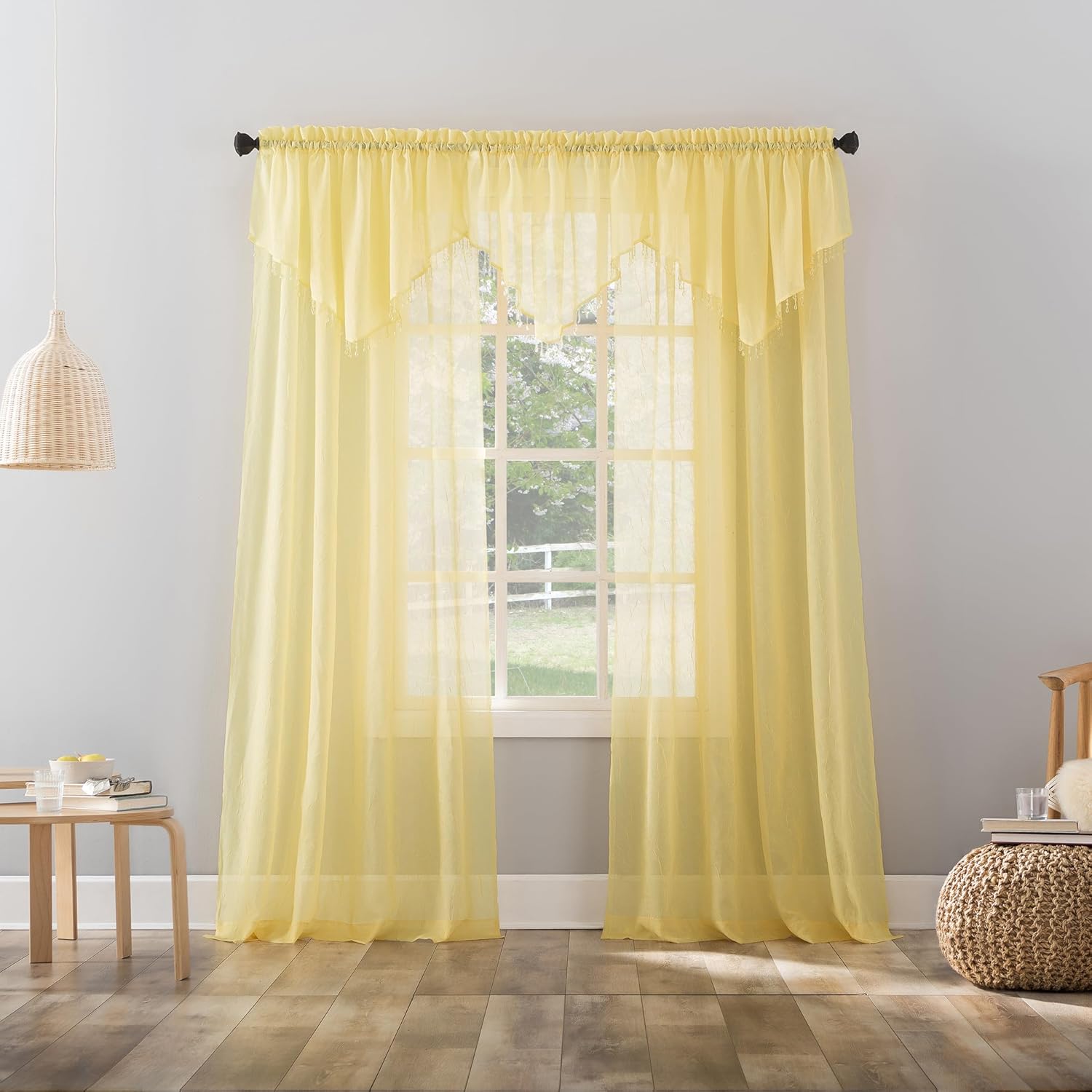 No. 918 Erica Crushed Sheer Voile Rod Pocket Curtain Panel, 51" x 108", Eggshell Off-White