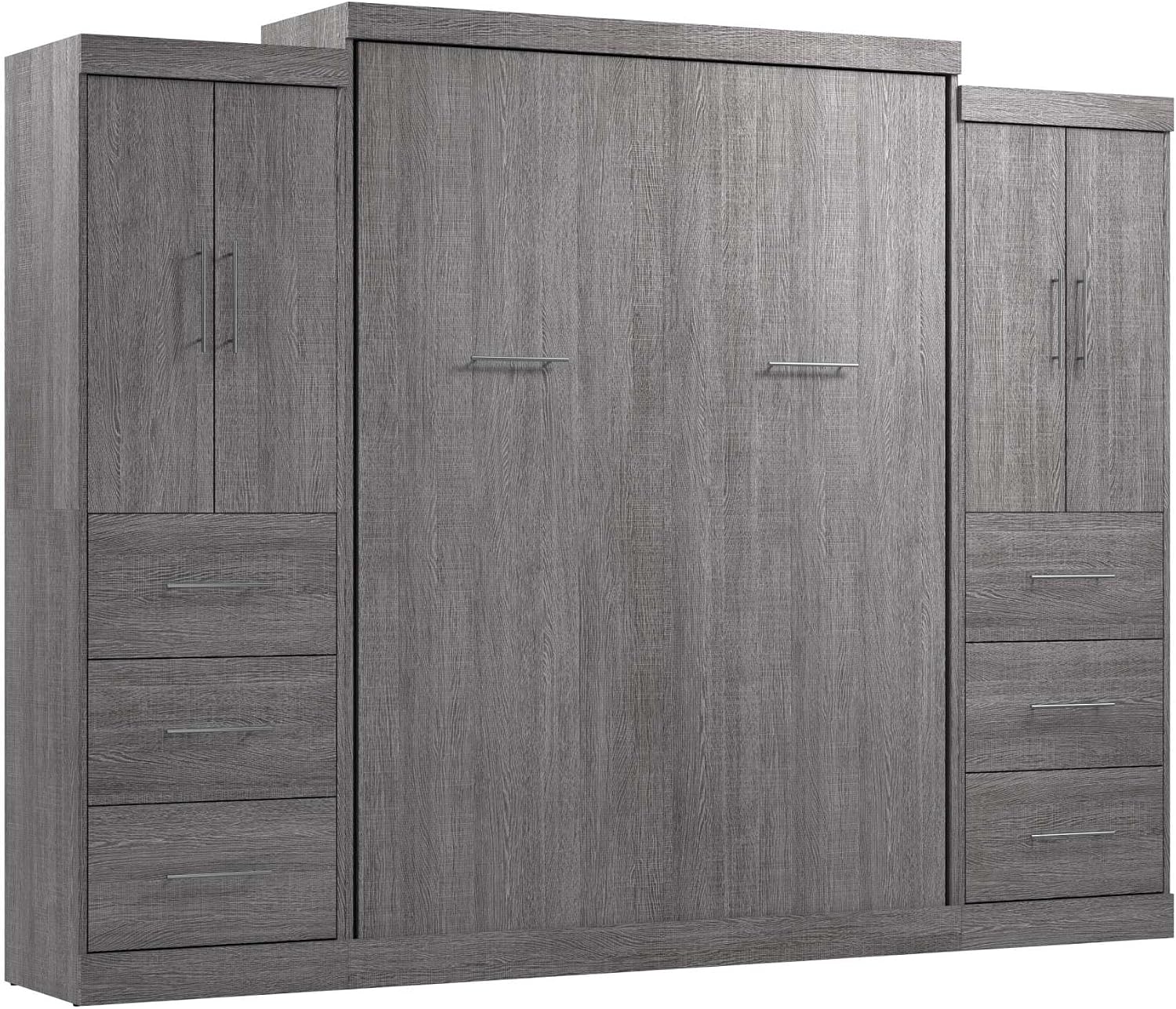 Bestar Nebula Queen Murphy Bed with 2 Wardrobes (115W) in White, Sleeping Arrangement and Closet Organizers for Multipurpose Room | 2 Wardrobes; supports up to 1000 lb; min. ceiling height 91.1 in.; dual piston mechanism; 10-year warranty
