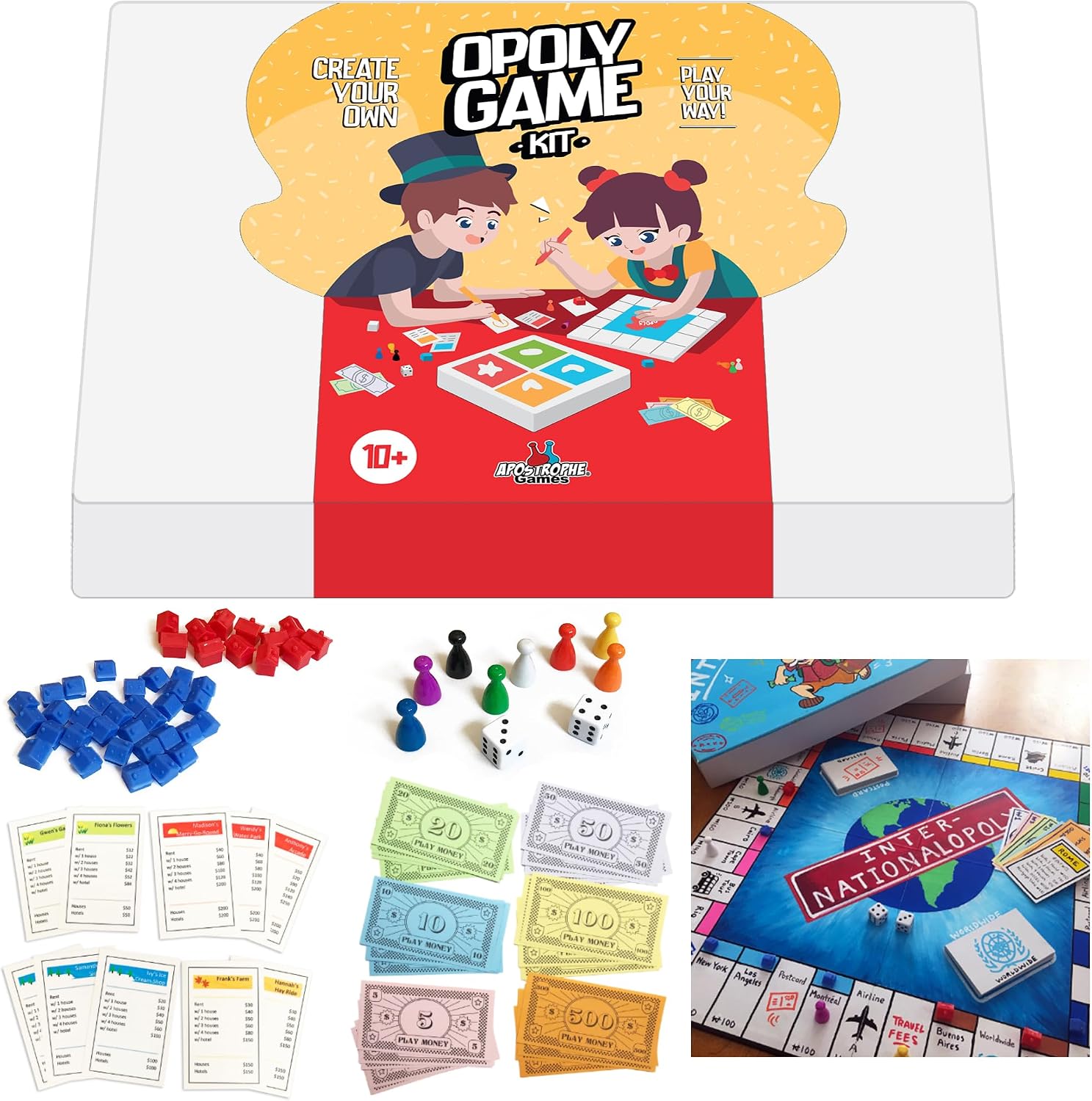 Create Your Own Opoly Board Game Kit with Blank Board & Game Pieces