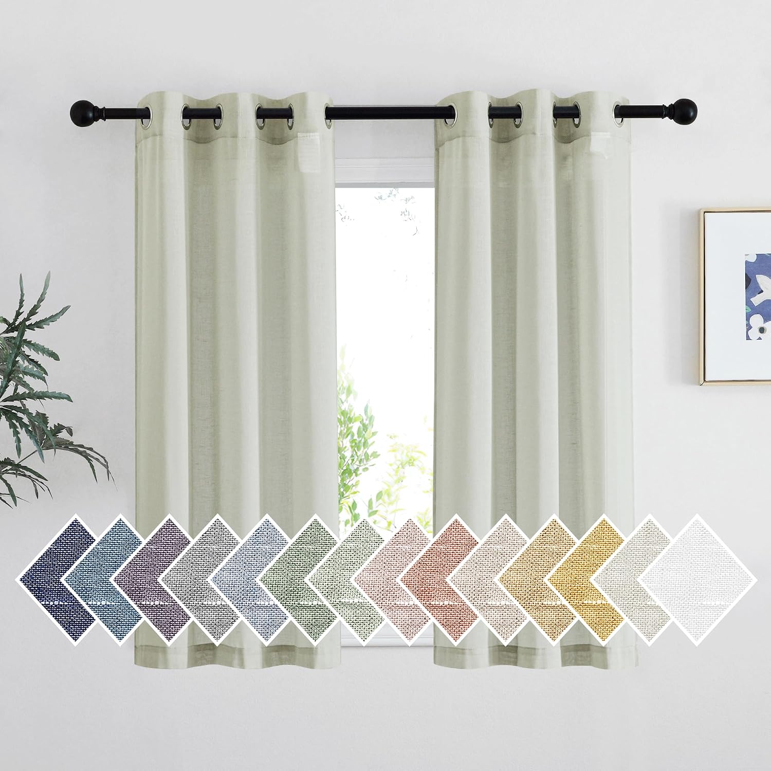 NICETOWN Linen Curtains Semi Sheer Bedroom Window Curtains