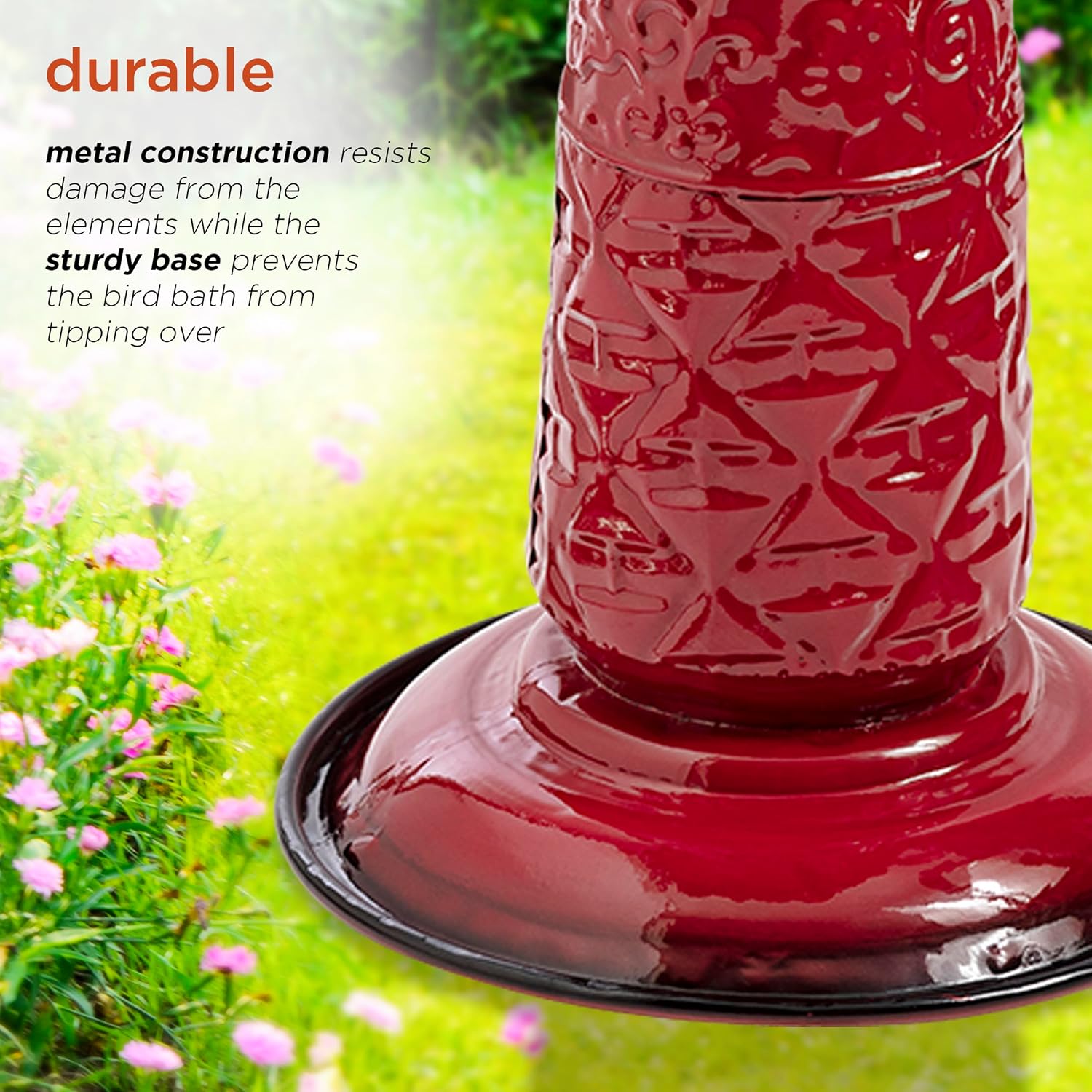 Alpine Corporation - 28" Tall Outdoor Metal Birdbath with Birds and Leaves Yard Statue Decoration, Red – Stunning Garden Accent to Attract Birds - Durable Construction for Patio, Deck, or Yard