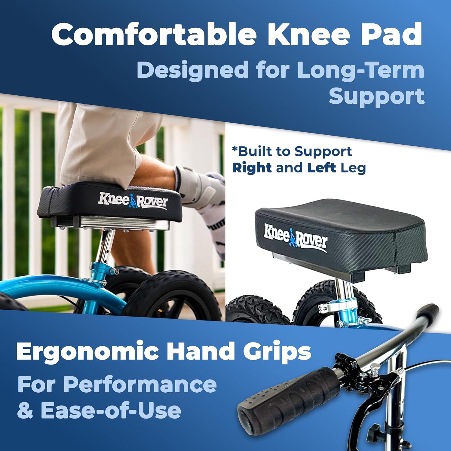KneeRover Quad All Terrain Knee Scooter for Adults, Metallic Blue