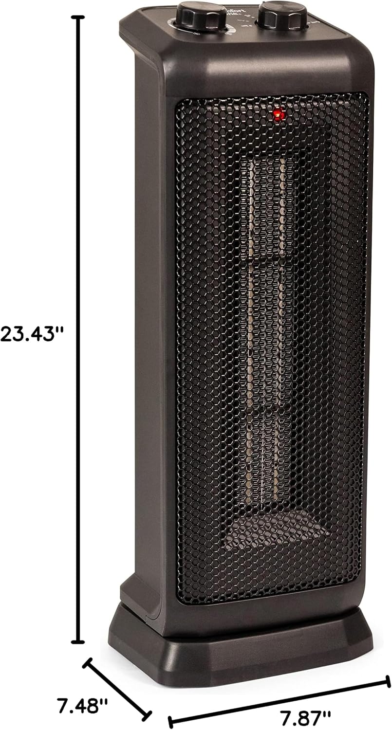 Comfort Zone Electric 24" Oscillating Digital Tower Space Heater with Full Function Remote, Adjustable Thermostat, and Overheat Protection