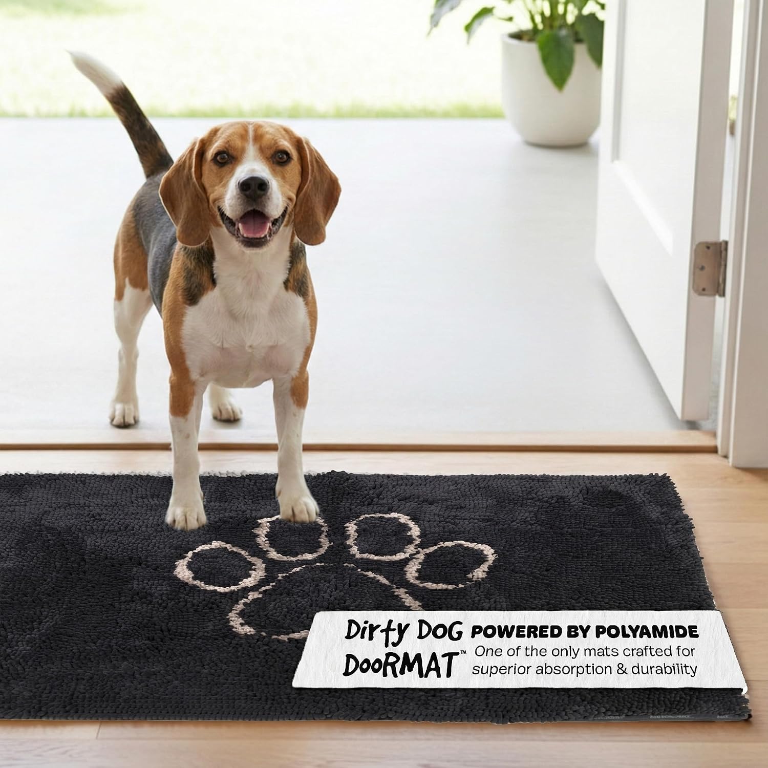 Dog Gone Smart Dirty Dog Doormat - Fast Drying Rug with Super Gripper Backing for Clean Floors - Super Absorbent and Machine Washable Mat for Muddy Paws - Grey