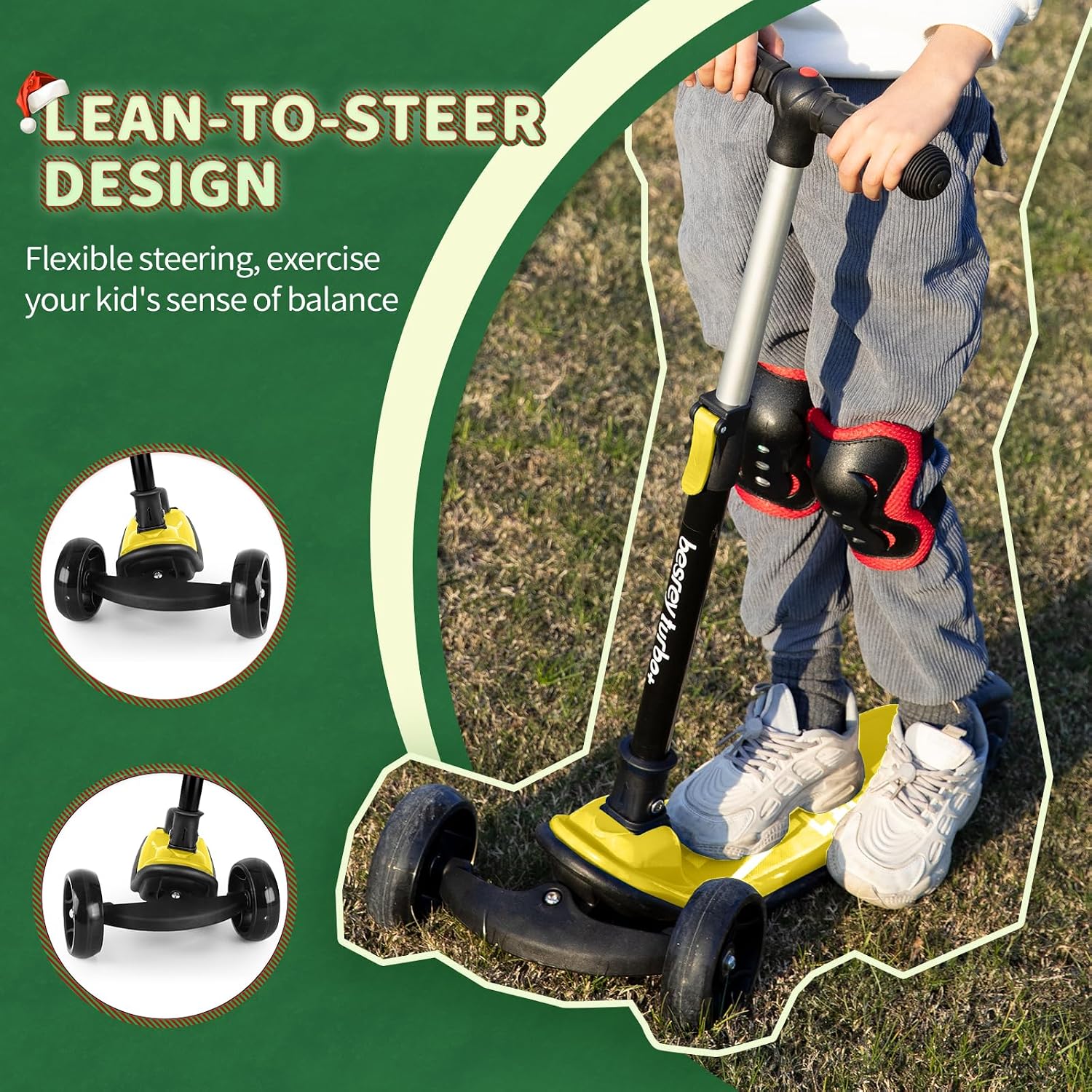 besrey 3 Wheel Scooter for Kids Ages 3-10 with 4 Adjustable Height